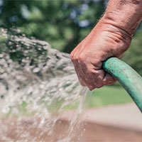 Garden hose spraying water