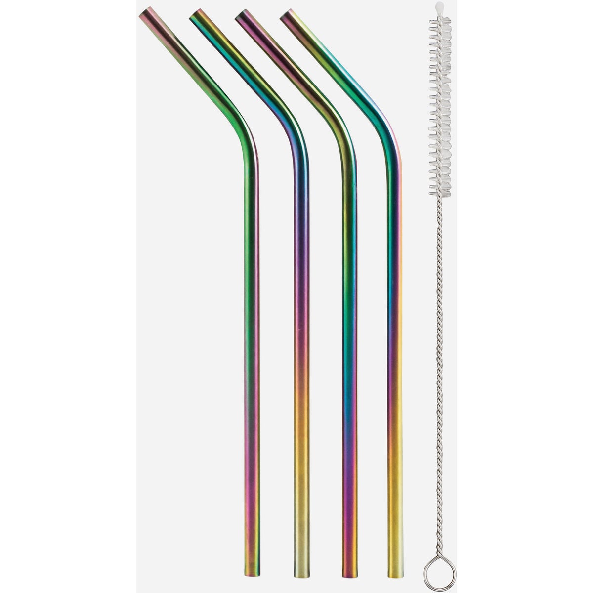 HIC Kitchen 8 In. Stainless Steel Rainbow Drinking Straw with Cleaning Brush (4-Count)