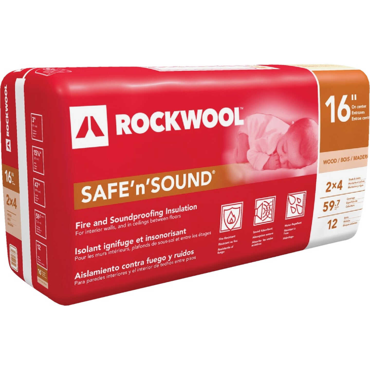Rockwool Safe'n'Sound 16 In. x 47 In. Stone Wool Insulation (12-Pack) Image 1