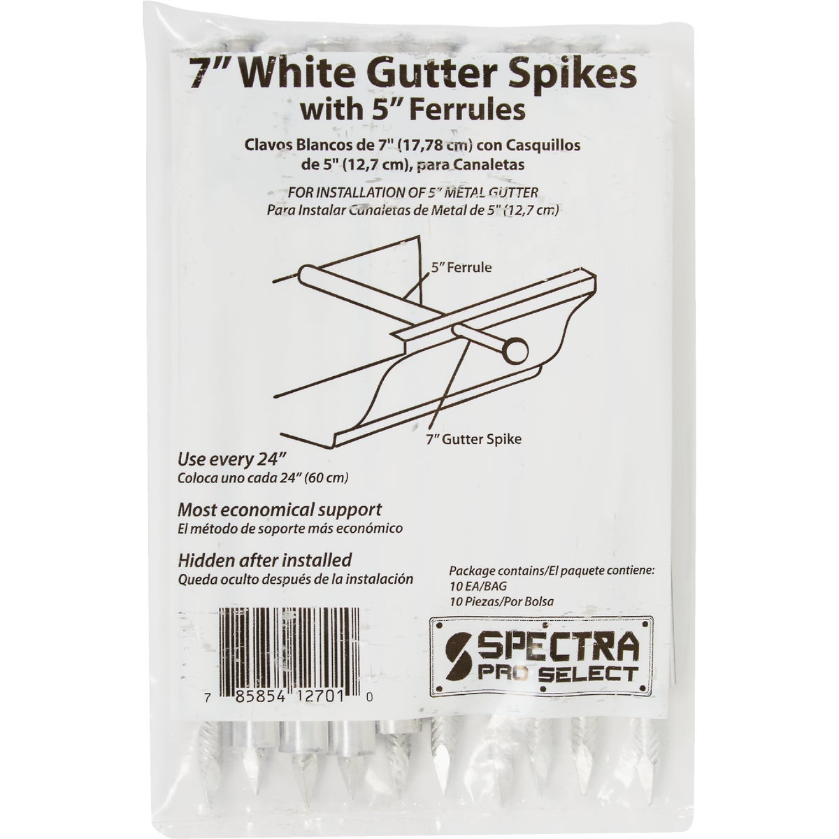 Spectra Metals 7 In. Aluminum White Gutter Spike And Ferrule, (10-Pack) Image 2