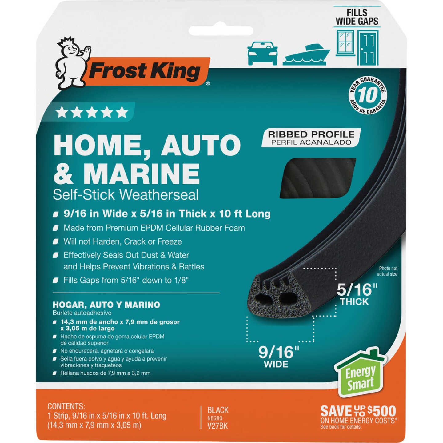 Frost King 9/16 In. x 10 Ft. Black X-Treme Rubber Weatherstrip Tape Image 1