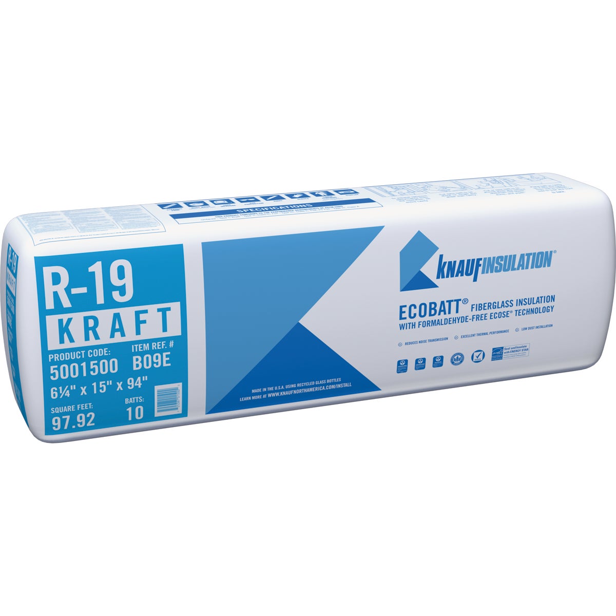 Knauf R-19 15 In. x 94 In. Kraft Faced Batt Fiberglass Insulation (10 Count)