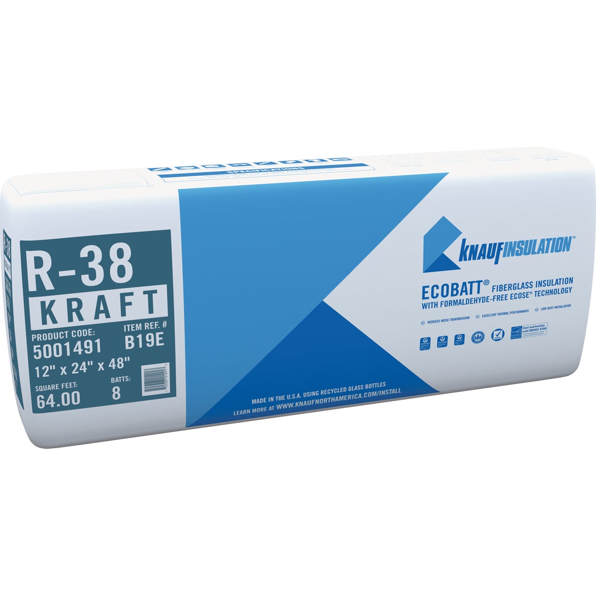 Knauf R-38 24 In. x 48 In. Kraft Faced Batt Fiberglass Insulation (8 Count)