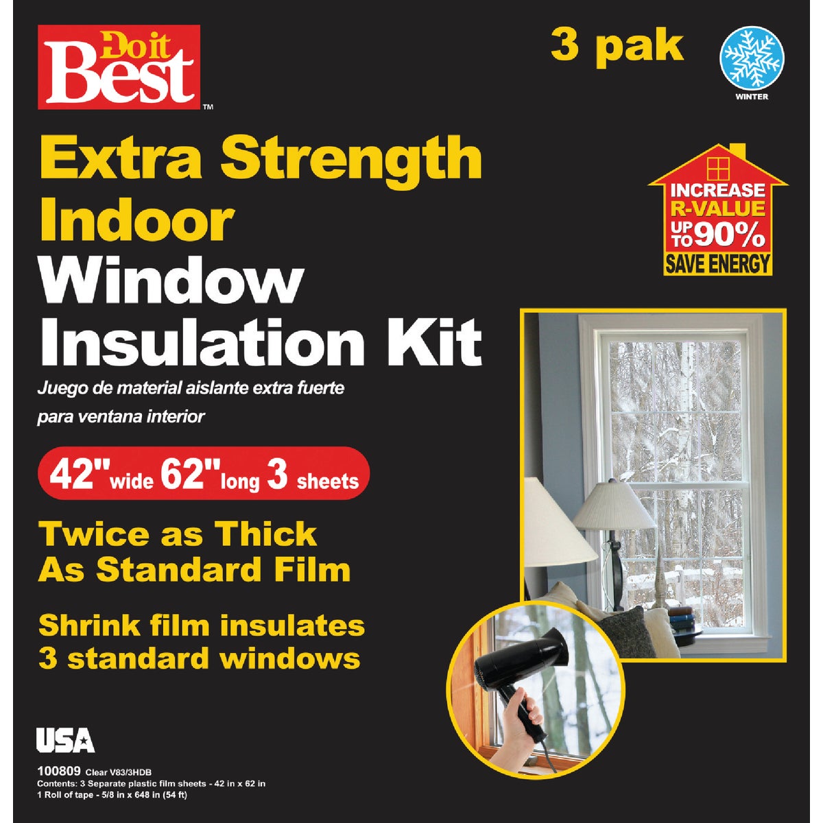 Do it Best 42 In. W. x 62 In. L. Extra Strength Indoor Window Insulation Kit (3-Pack)