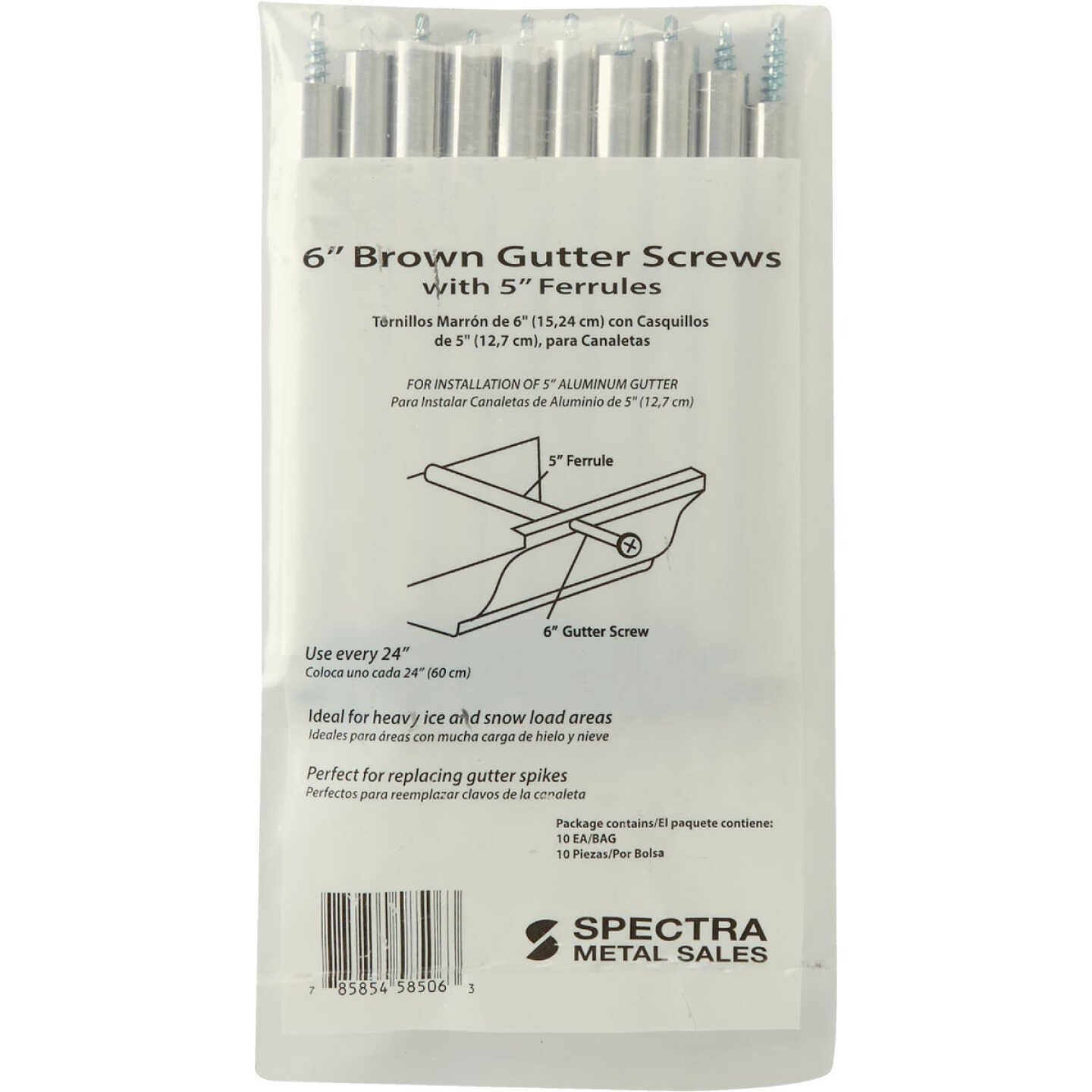 Spectra Metals 6 In. K Style Brown Gutter Screw & Ferrule, (10-Pack) Image 2