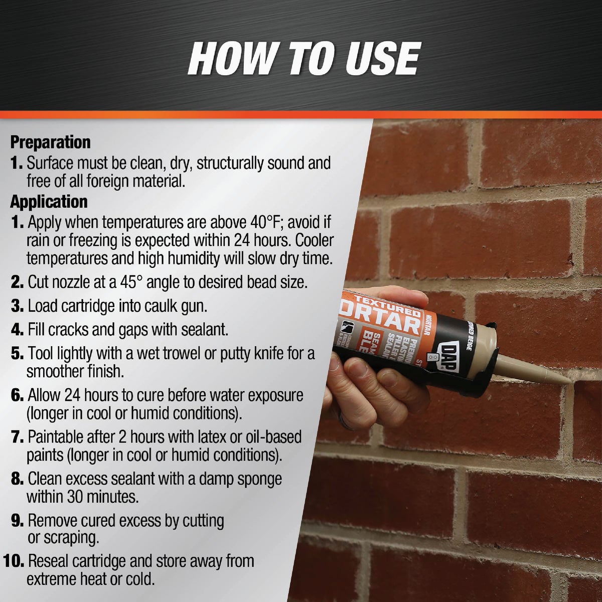 DAP Textured Mortar 10.1 Oz. Beige Premium Elastomeric Filler & Sealant Image 4