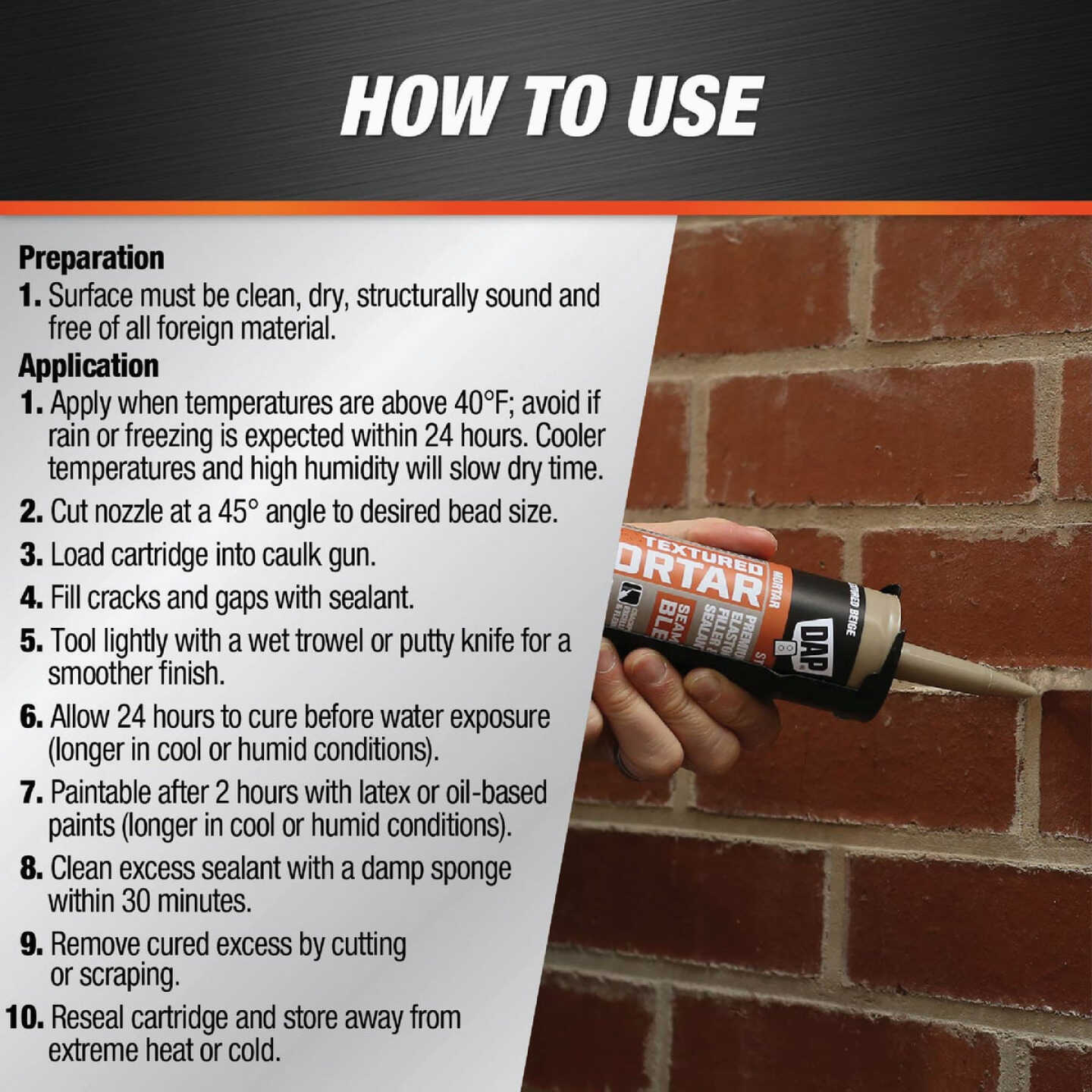 DAP Textured Mortar 10.1 Oz. Beige Premium Elastomeric Filler & Sealant Image 4