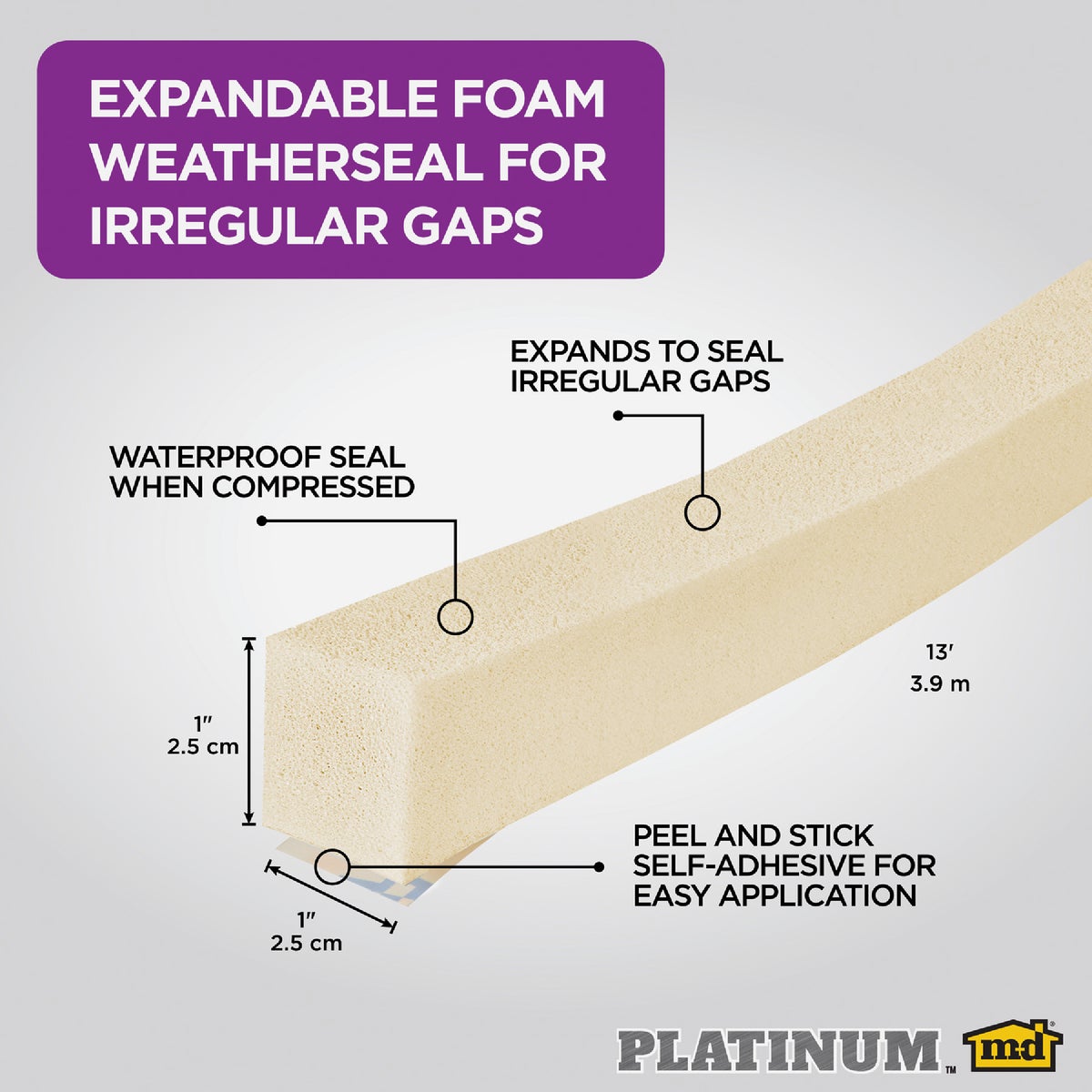 M-D Building Products PLATINUM 1 In. Neutral Expandable Foam Weatherseal for Uneven Gaps Image 2