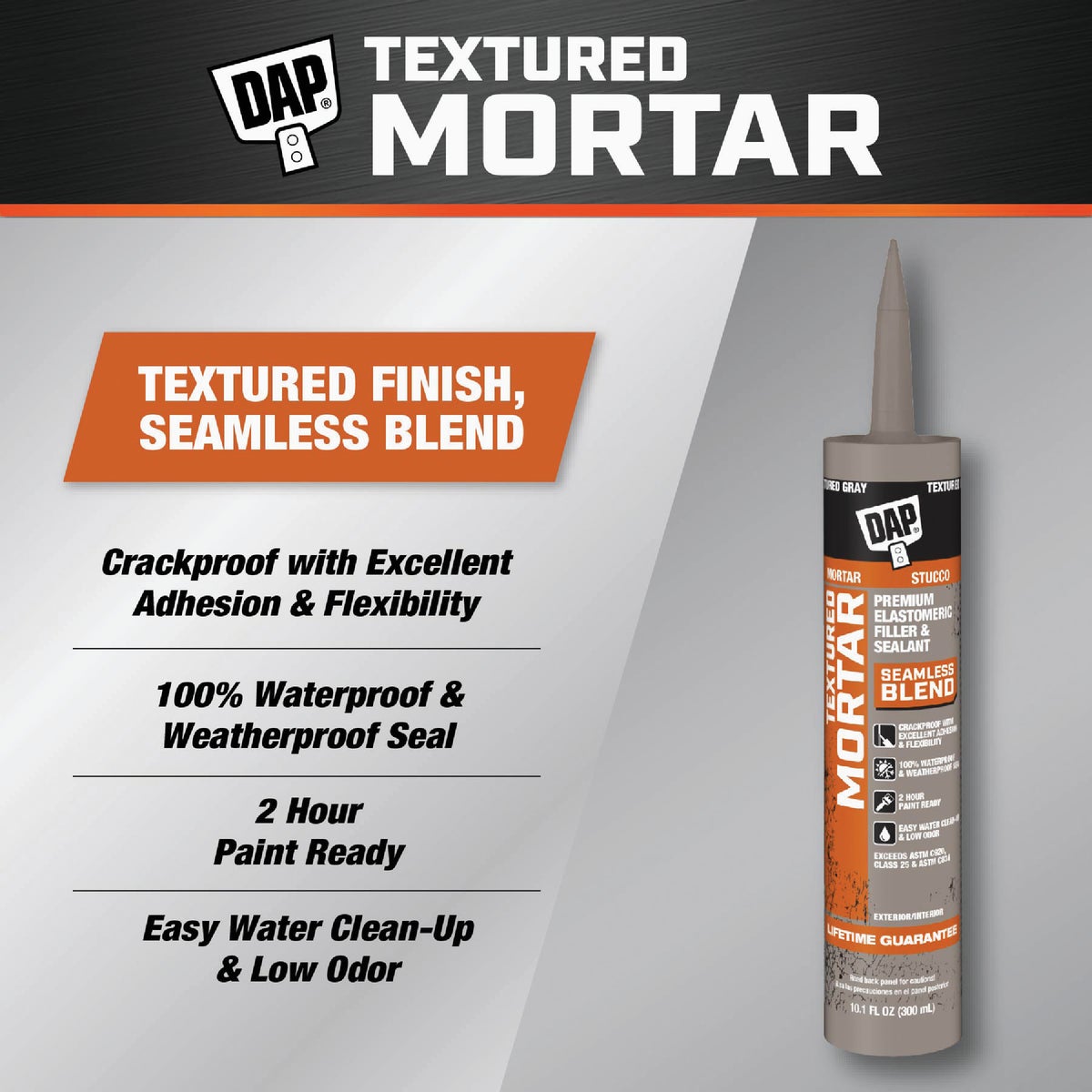 DAP Textured Mortar 10.1 Oz. Gray Premium Elastomeric Filler & Sealant Image 2