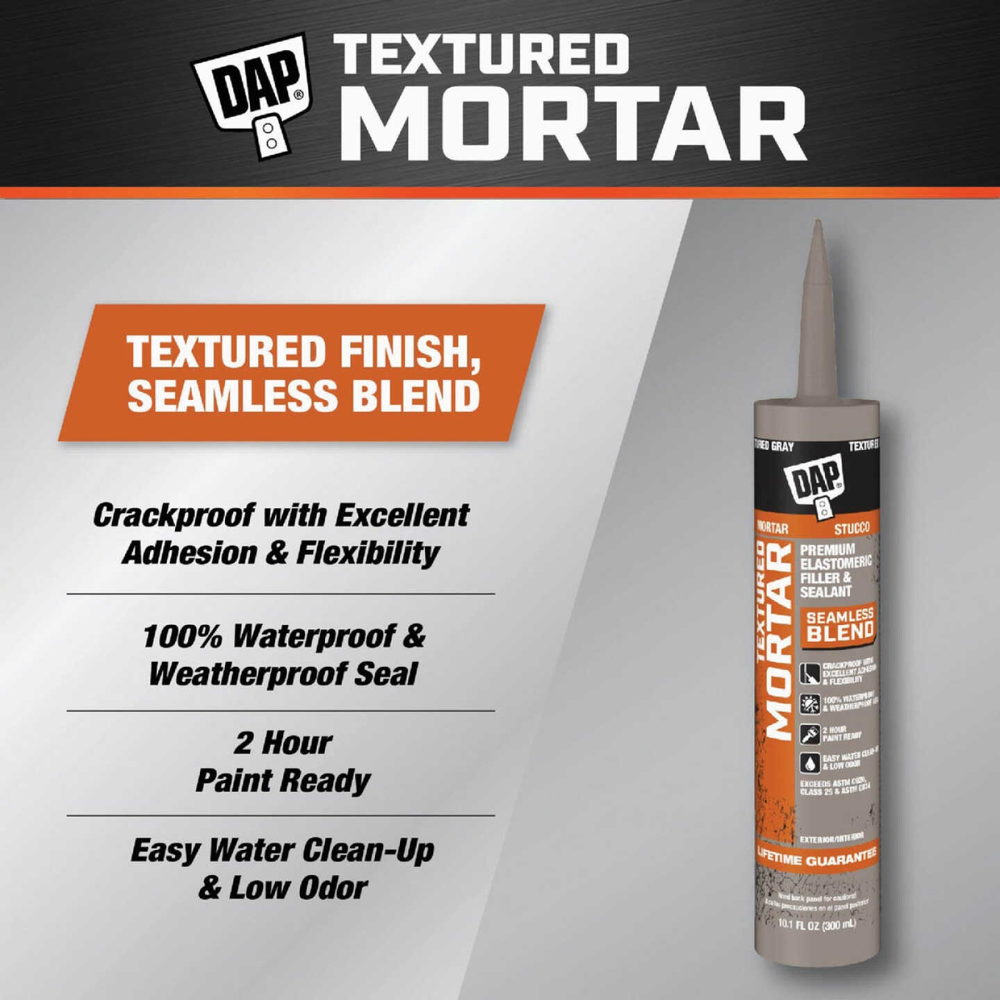 DAP Textured Mortar 10.1 Oz. Gray Premium Elastomeric Filler & Sealant Image 2