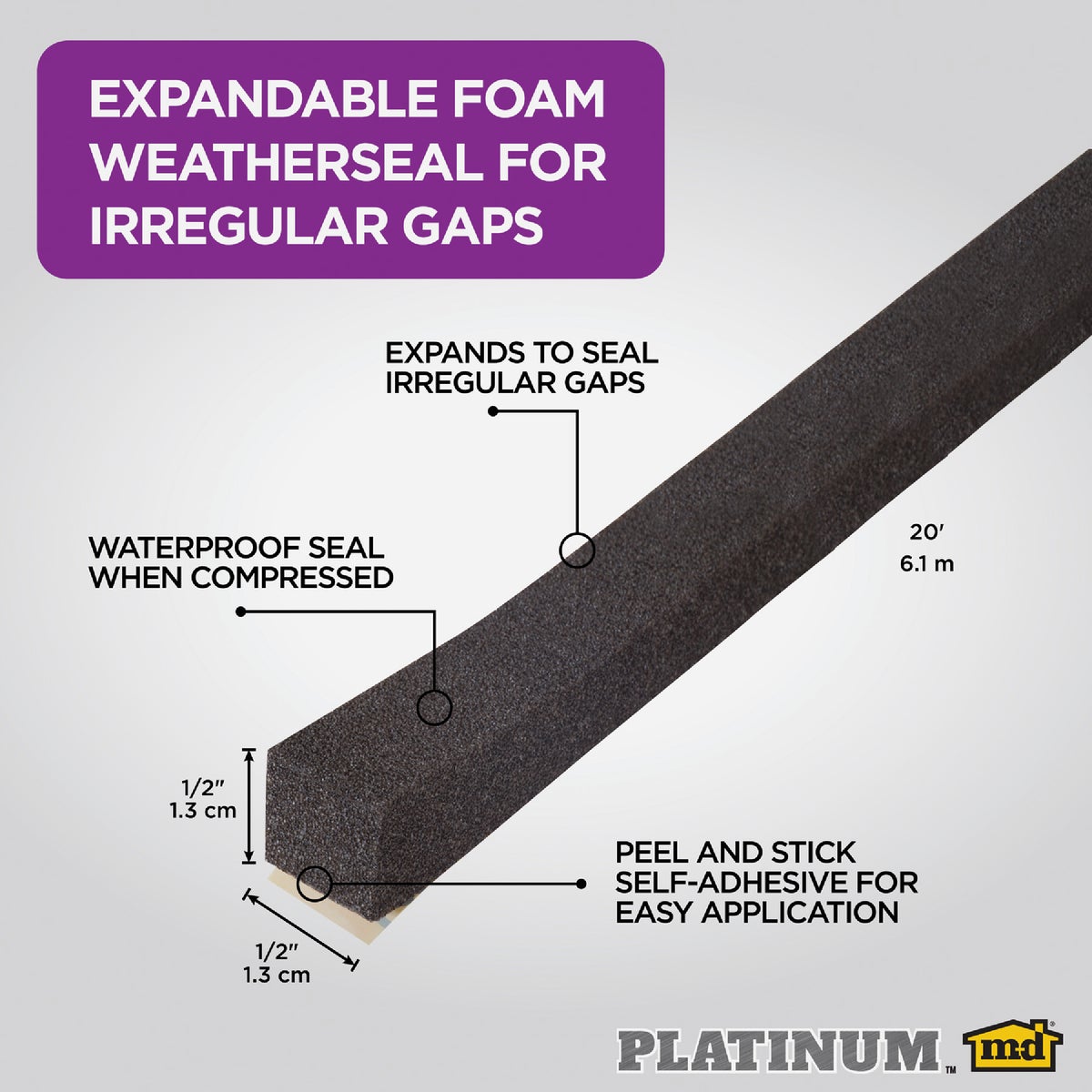 M-D Building Products PLATINUM 1/2 In. Black Expandable Foam Weatherseal for Uneven Gaps Image 2