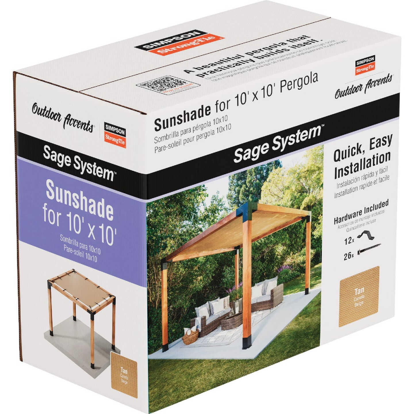 Simpson Strong-Tie Outdoor Accents Sage System Sunshade for 10 Ft. x 10 Ft. Pergola, Tan Image 1