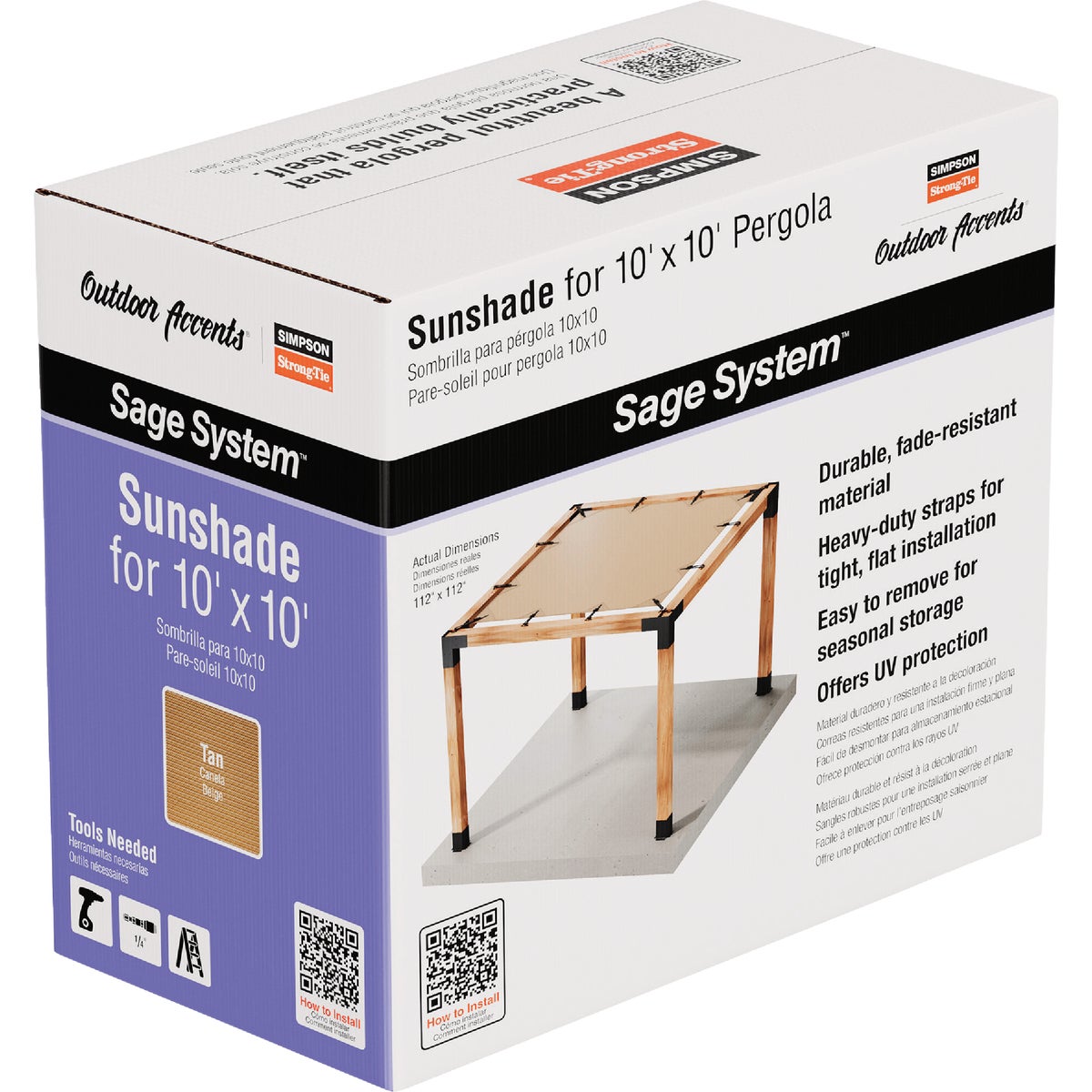 Simpson Strong-Tie Outdoor Accents Sage System Sunshade for 10 Ft. x 10 Ft. Pergola, Tan Image 5