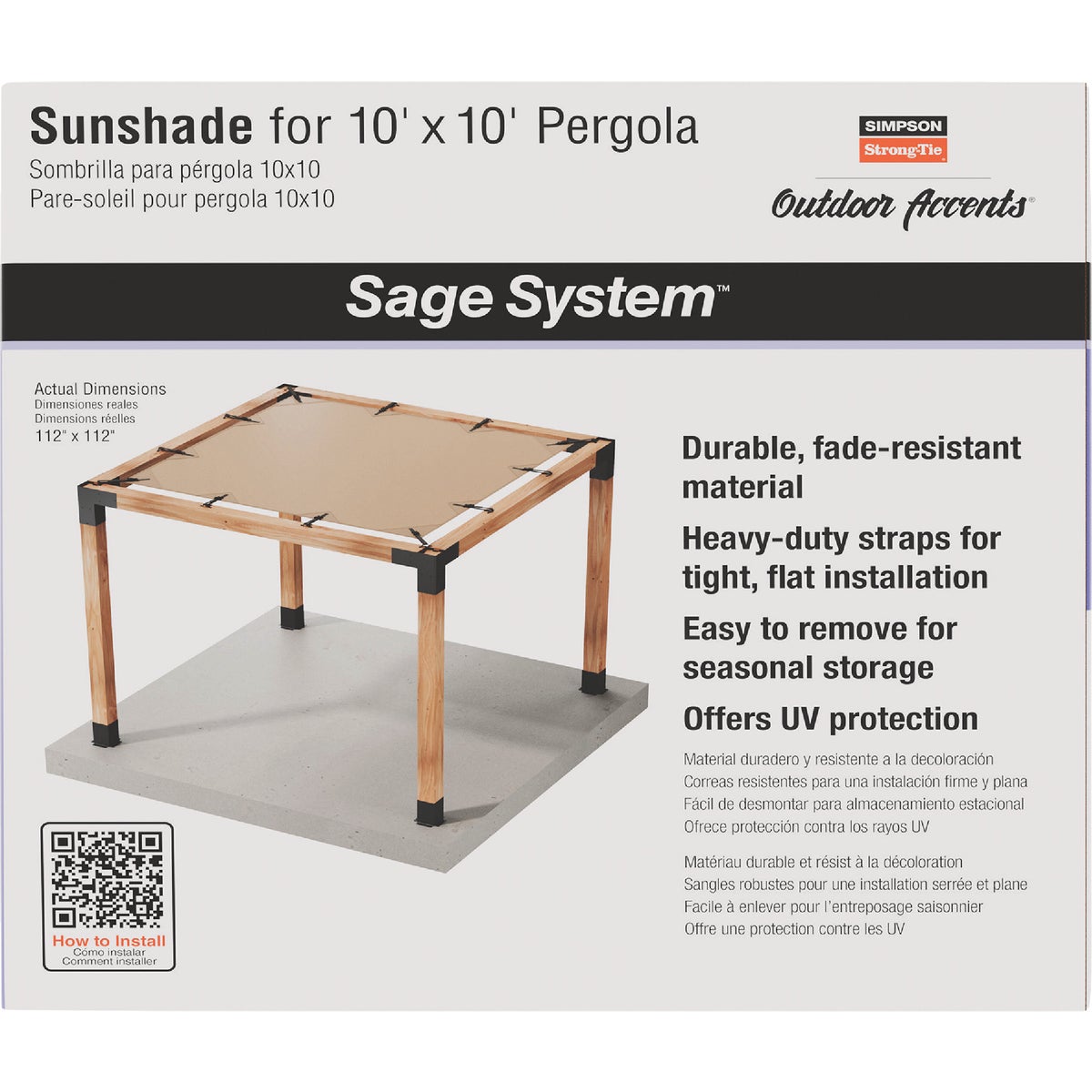 Simpson Strong-Tie Outdoor Accents Sage System Sunshade for 10 Ft. x 10 Ft. Pergola, Tan Image 3