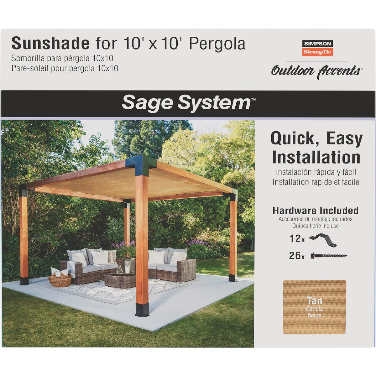 Simpson Strong-Tie Outdoor Accents Sage System Sunshade for 10 Ft. x 10 Ft. Pergola, Tan Image 4