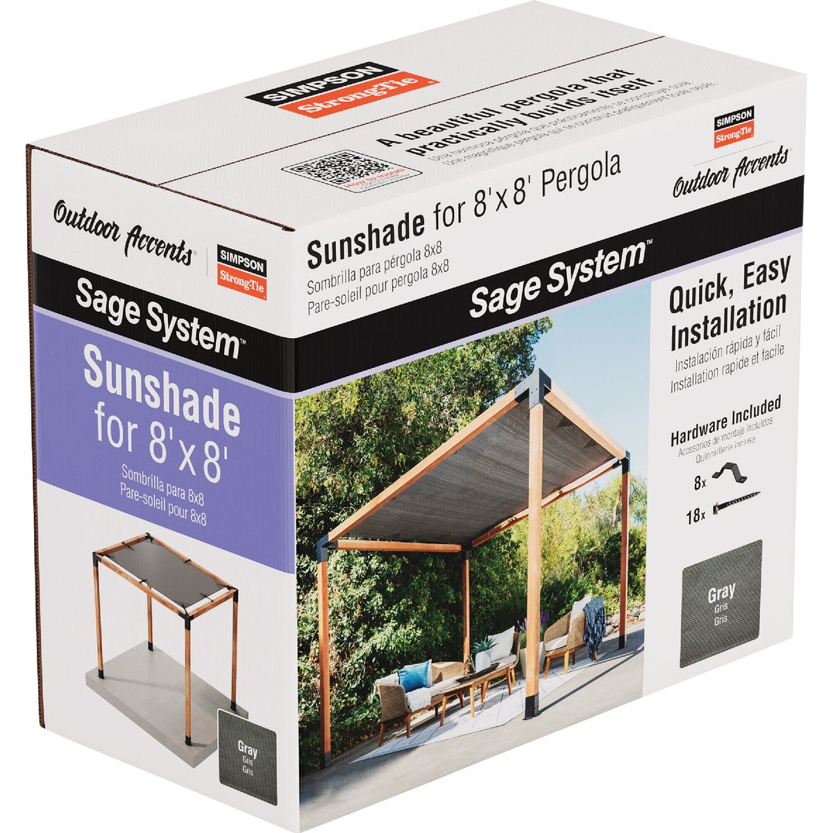 Simpson Strong-Tie Outdoor Accents Sage System Sunshade for 8 Ft. x 8 Ft. Pergola, Gray