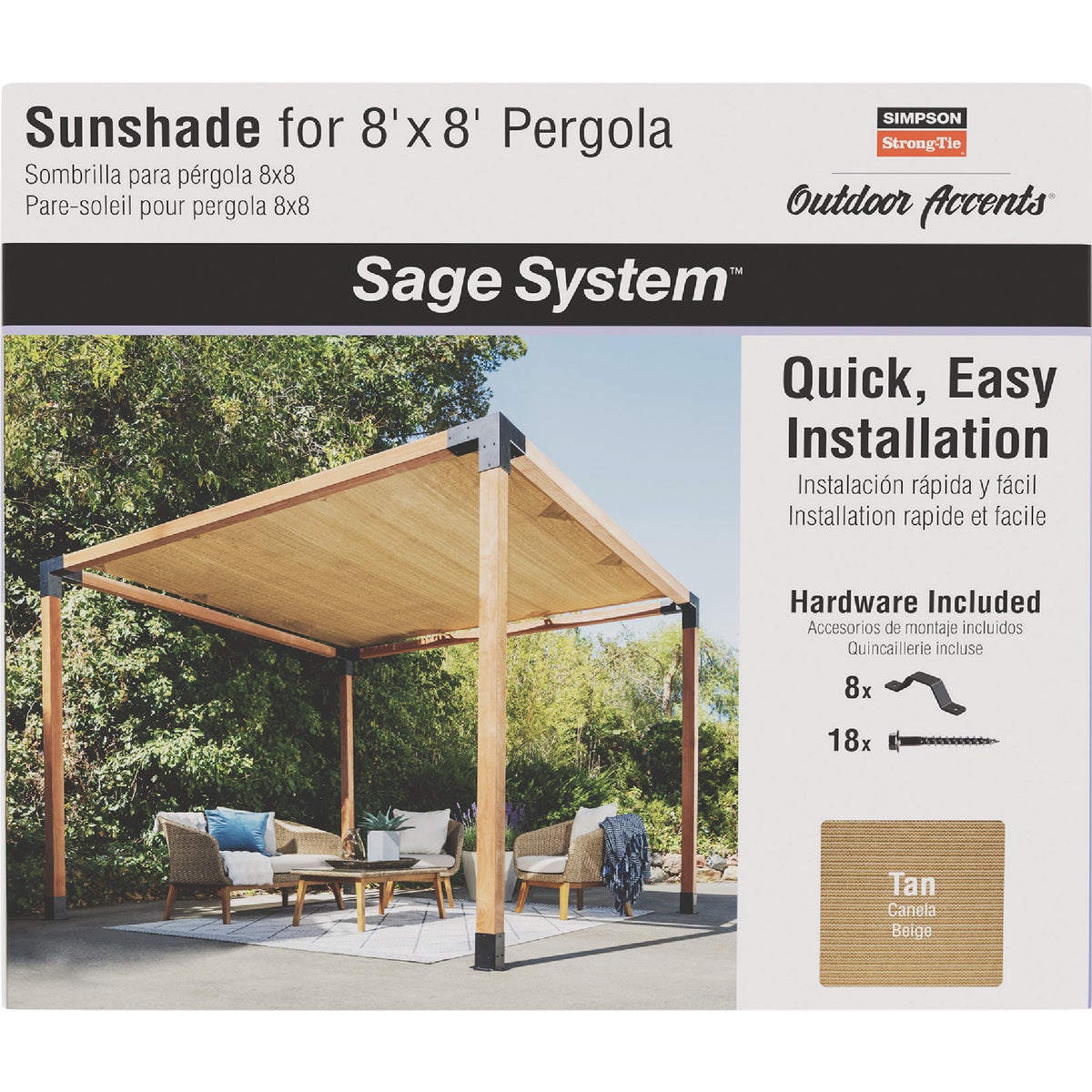 Simpson Strong-Tie Outdoor Accents Sage System Sunshade for 8 Ft. x 8 Ft. Pergola, Gray Image 7