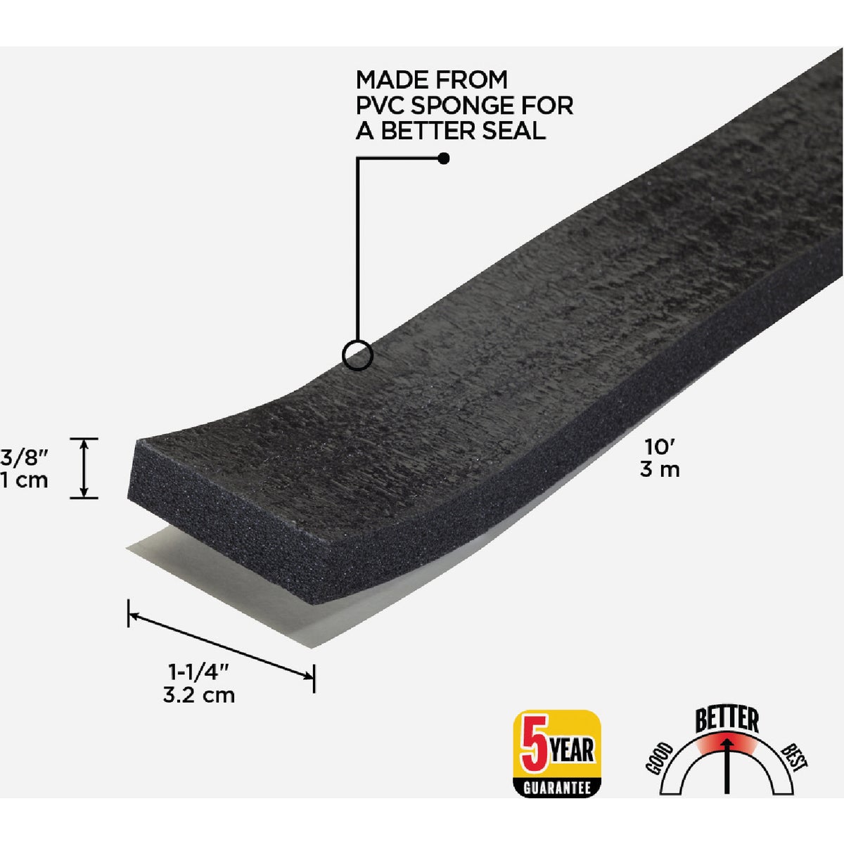 M-D Building Products 3/8 In. x 1-1/4 In. x 10 Ft. Black Sponge Window Seal for Ex-Large Gaps Image 2
