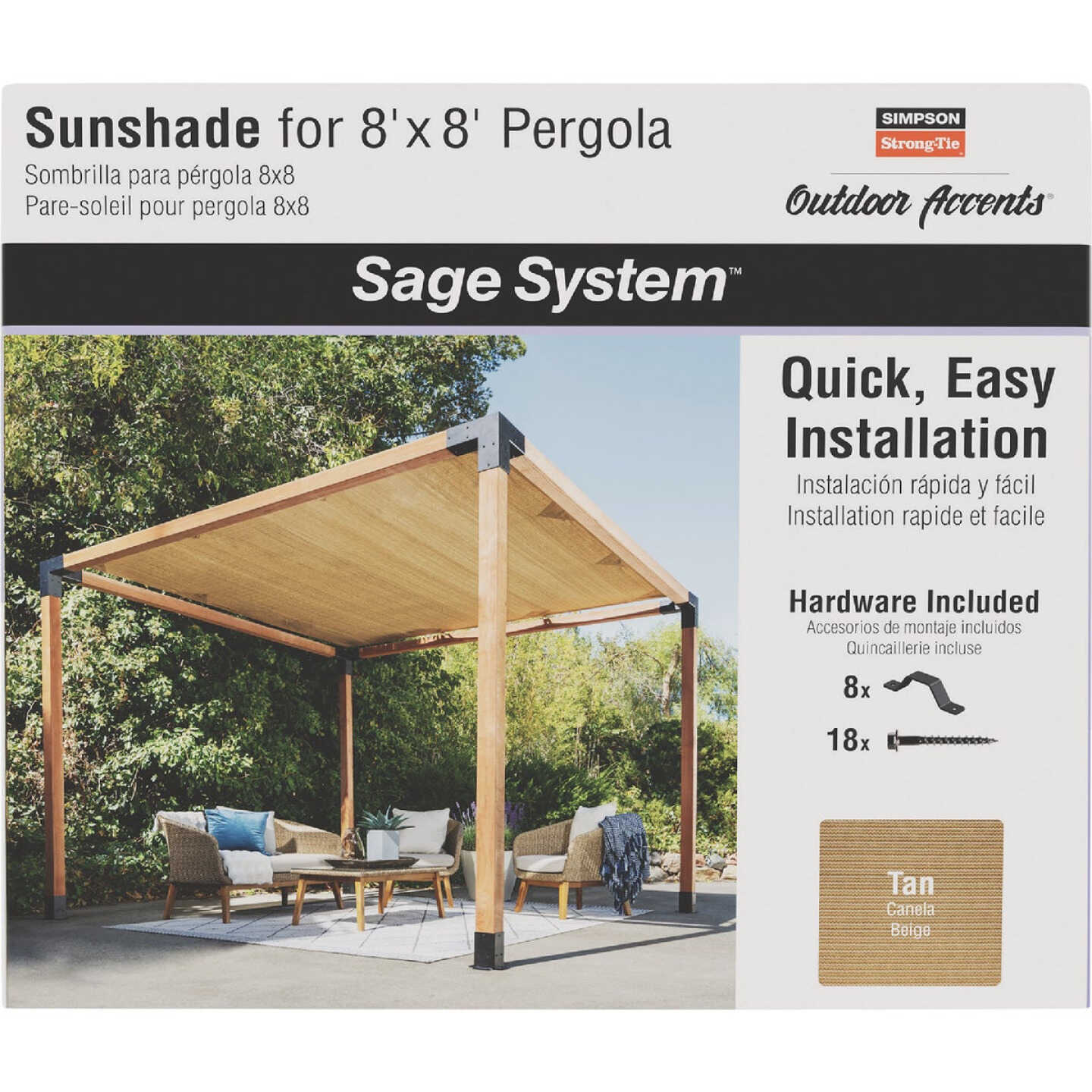 Simpson Strong-Tie Outdoor Accents Sage System Sunshade for 8 Ft. x 8 Ft. Pergola, Tan Image 4