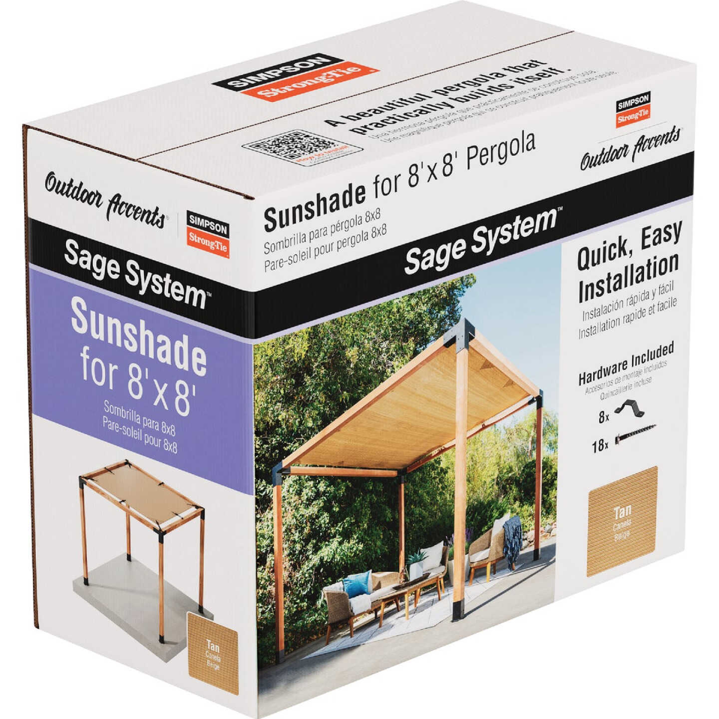 Simpson Strong-Tie Outdoor Accents Sage System Sunshade for 8 Ft. x 8 Ft. Pergola, Tan Image 1