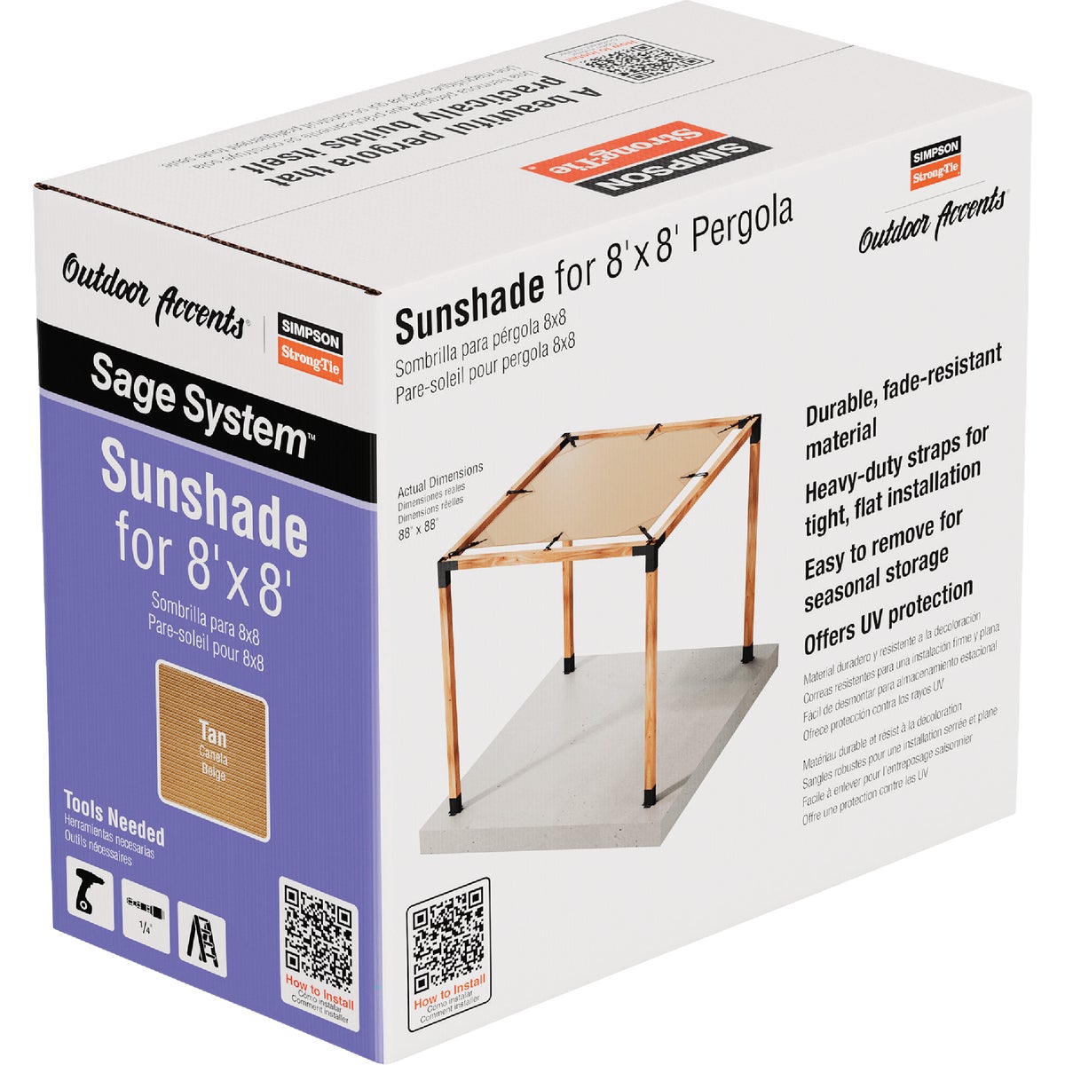 Simpson Strong-Tie Outdoor Accents Sage System Sunshade for 8 Ft. x 8 Ft. Pergola, Tan Image 5