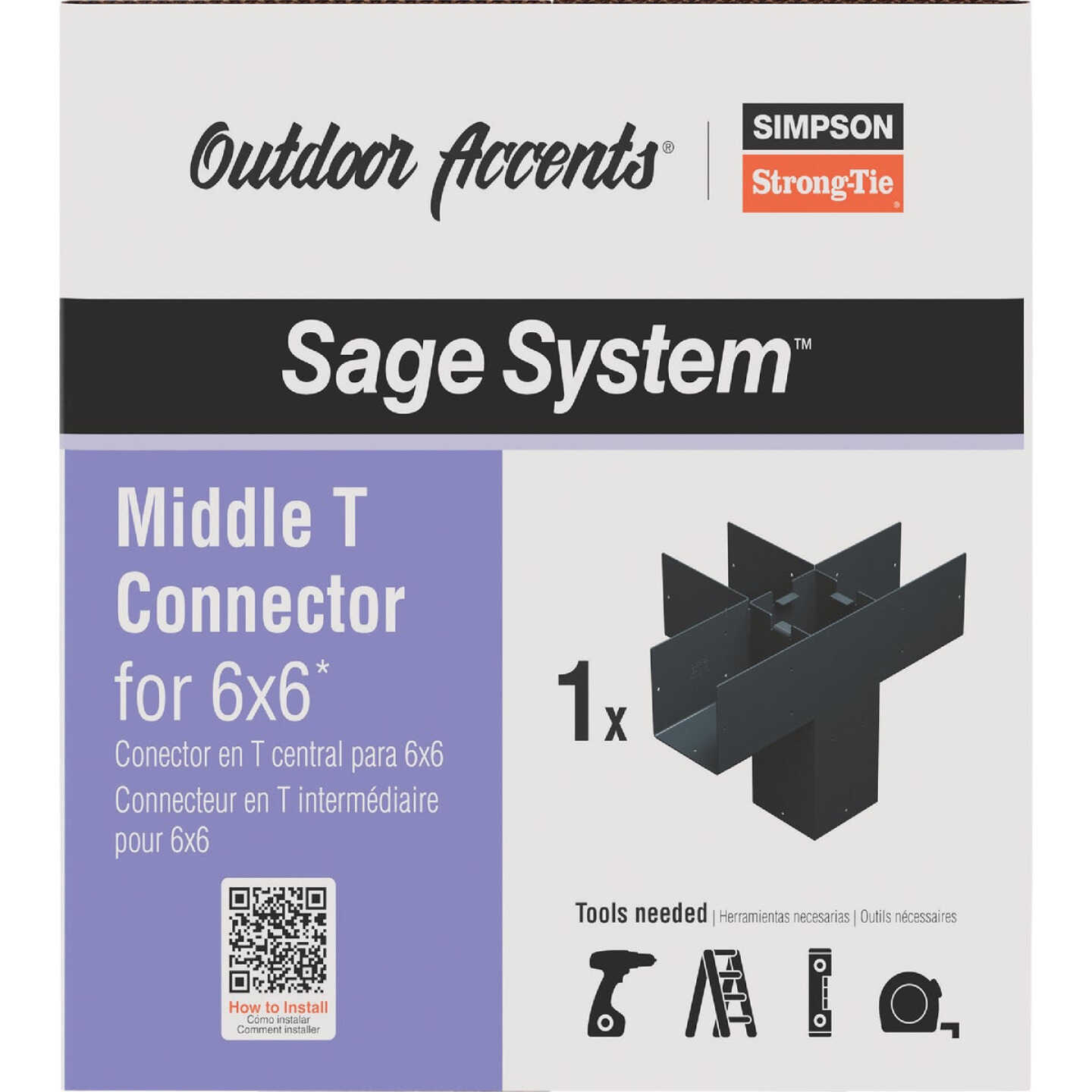 Simpson Strong-Tie Outdoor Accents Sage System Black Powder-Coated Middle-T Connector for 6x6 with Screws Image 4