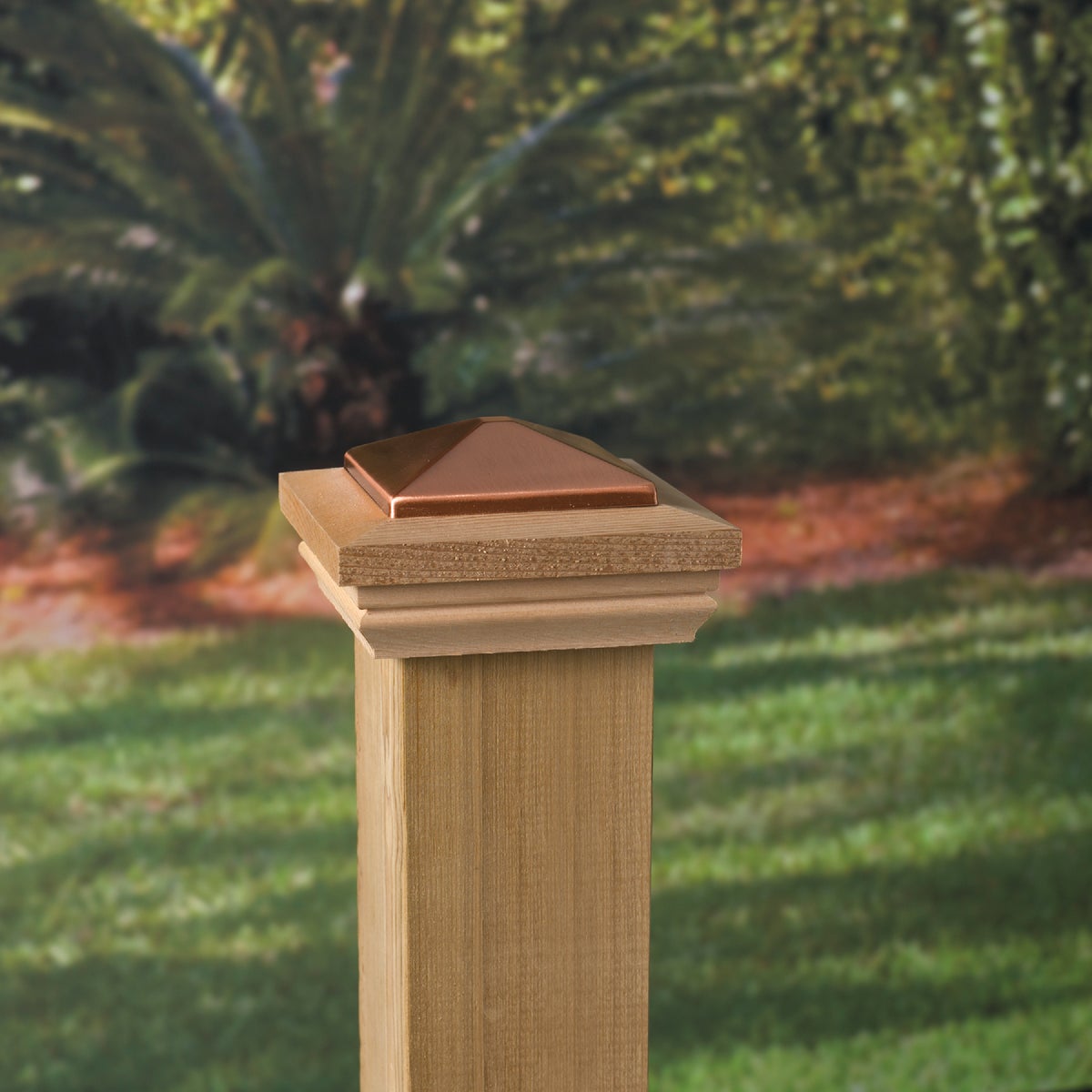 Deckorators 6 In. x 6 In. Plastic Top, Cedar Base Press-On Post Cap Image 2