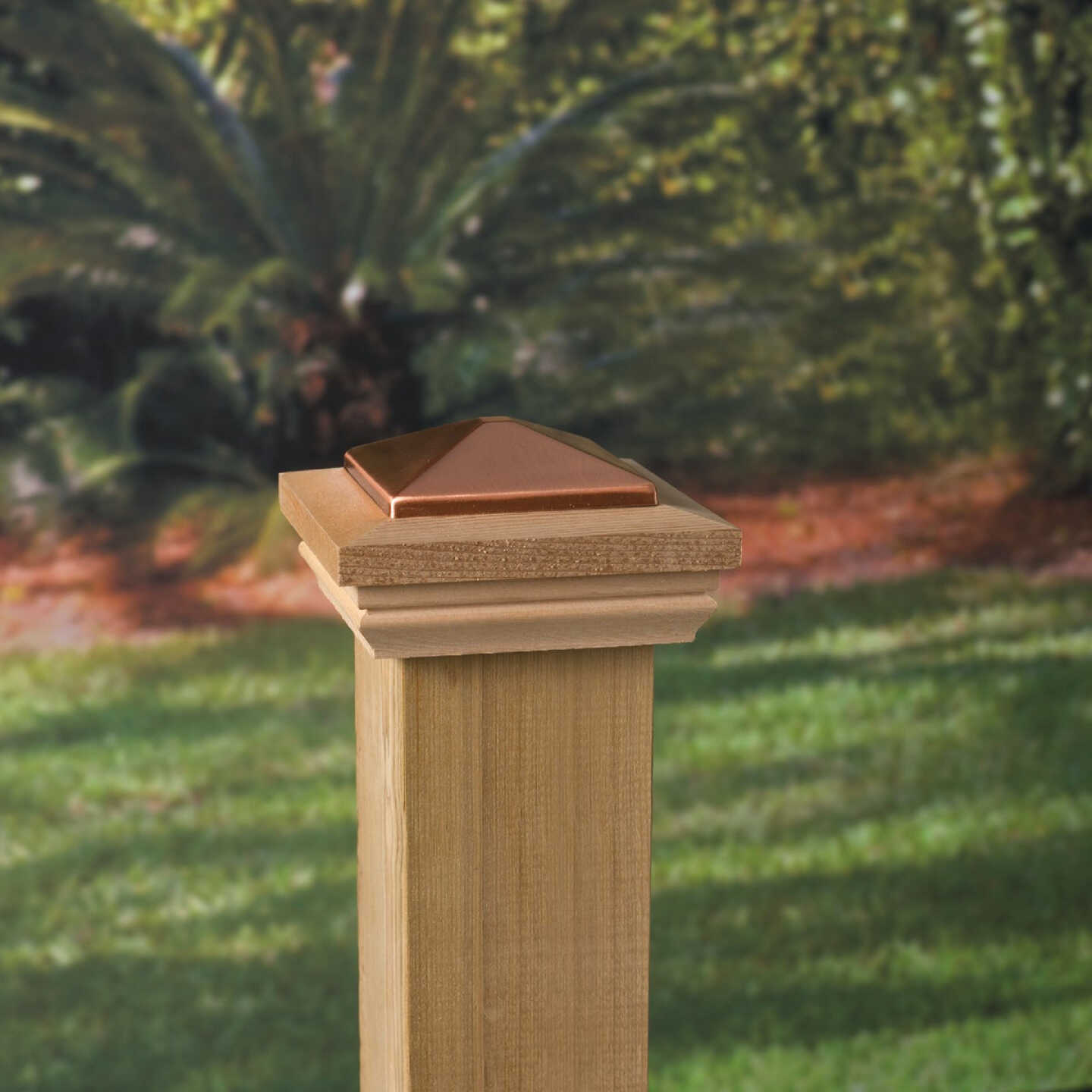 Deckorators 6 In. x 6 In. Plastic Top, Cedar Base Press-On Post Cap Image 2