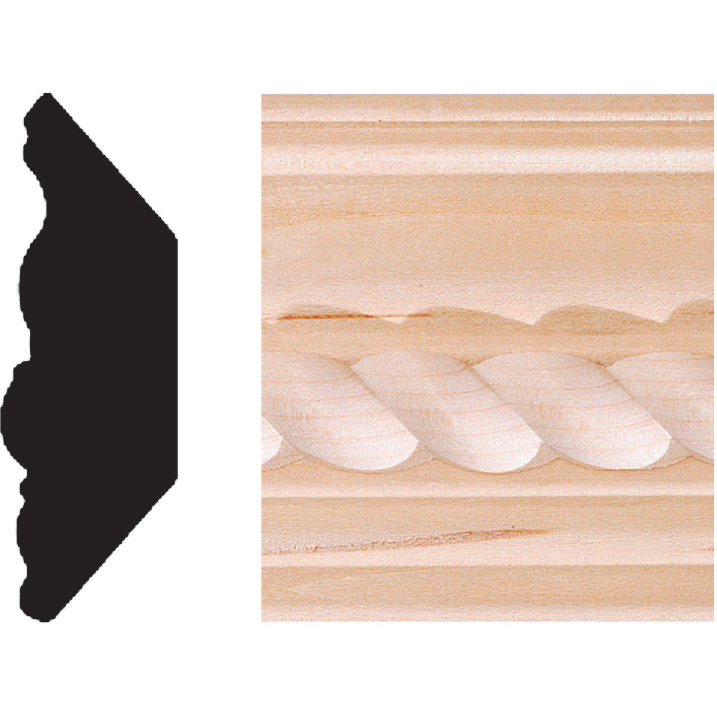 House of Fara 13/16 In. W. x 2-11/32 In. H. x 8 Ft. L. Hardwood Decorative Rope Crown Molding Image 1