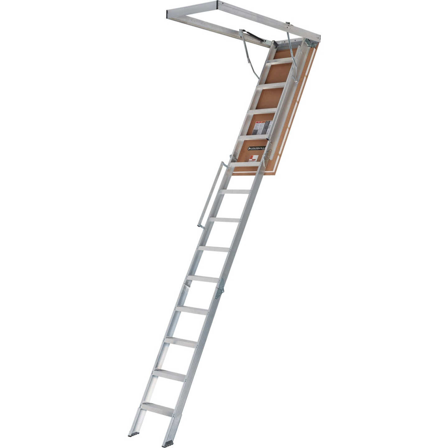 Louisville Everest 10 Ft. to 12 Ft. 22-1/2 In. x 63 In. Aluminum Attic Stairs, 375 Lb. Load Image 1