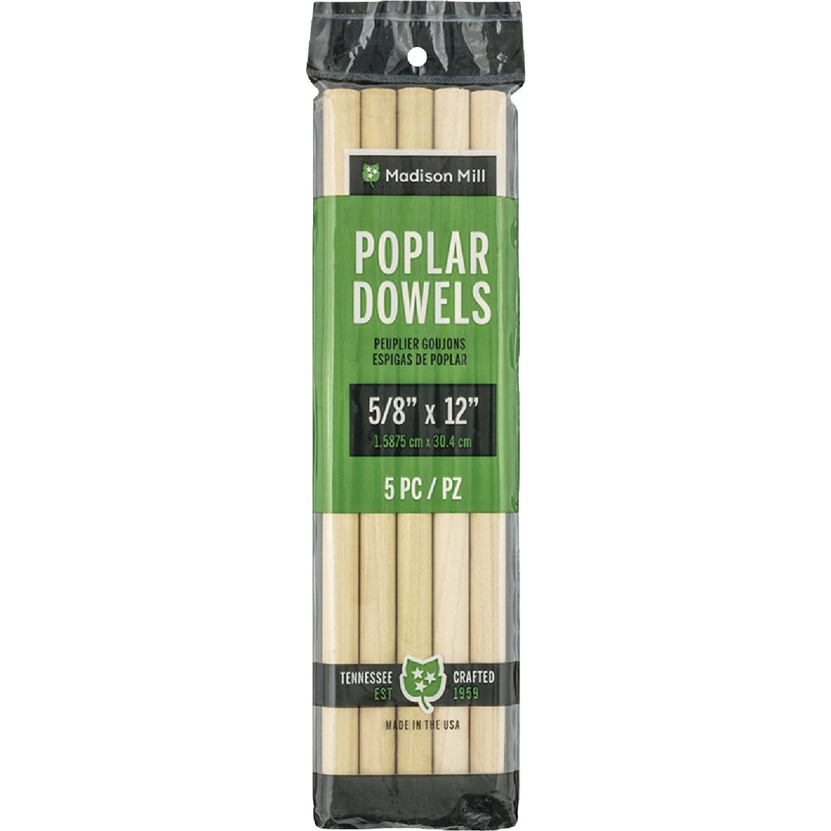 Madison Mill 5/8 In. x 12 In. Poplar Dowel Rod (5 Pieces)