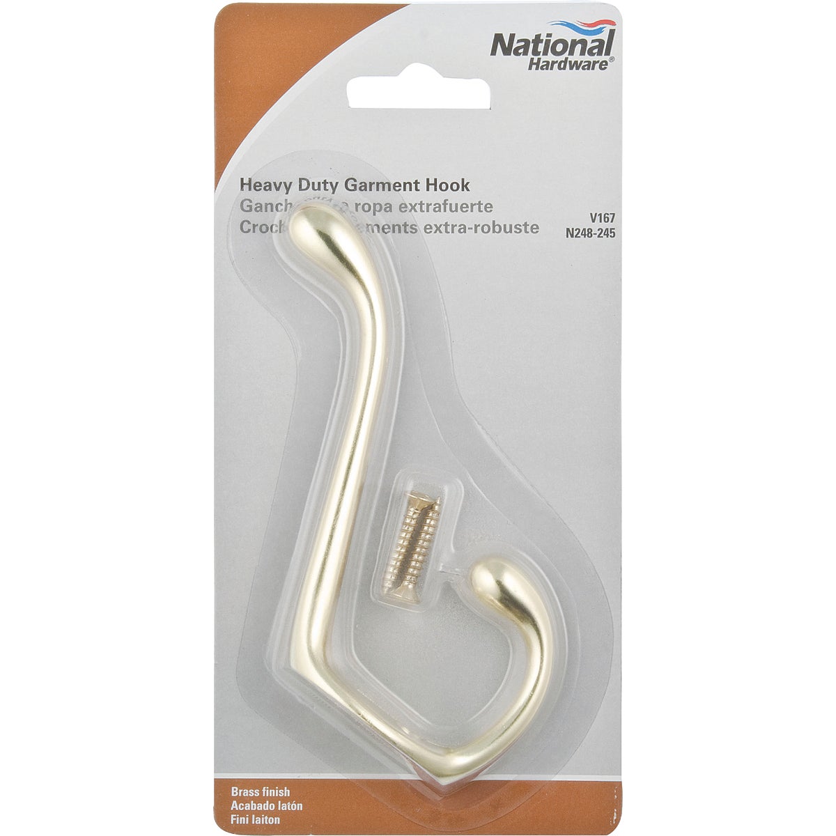 National Hardware Heavy-Duty Brass Wardrobe Hook Image 2