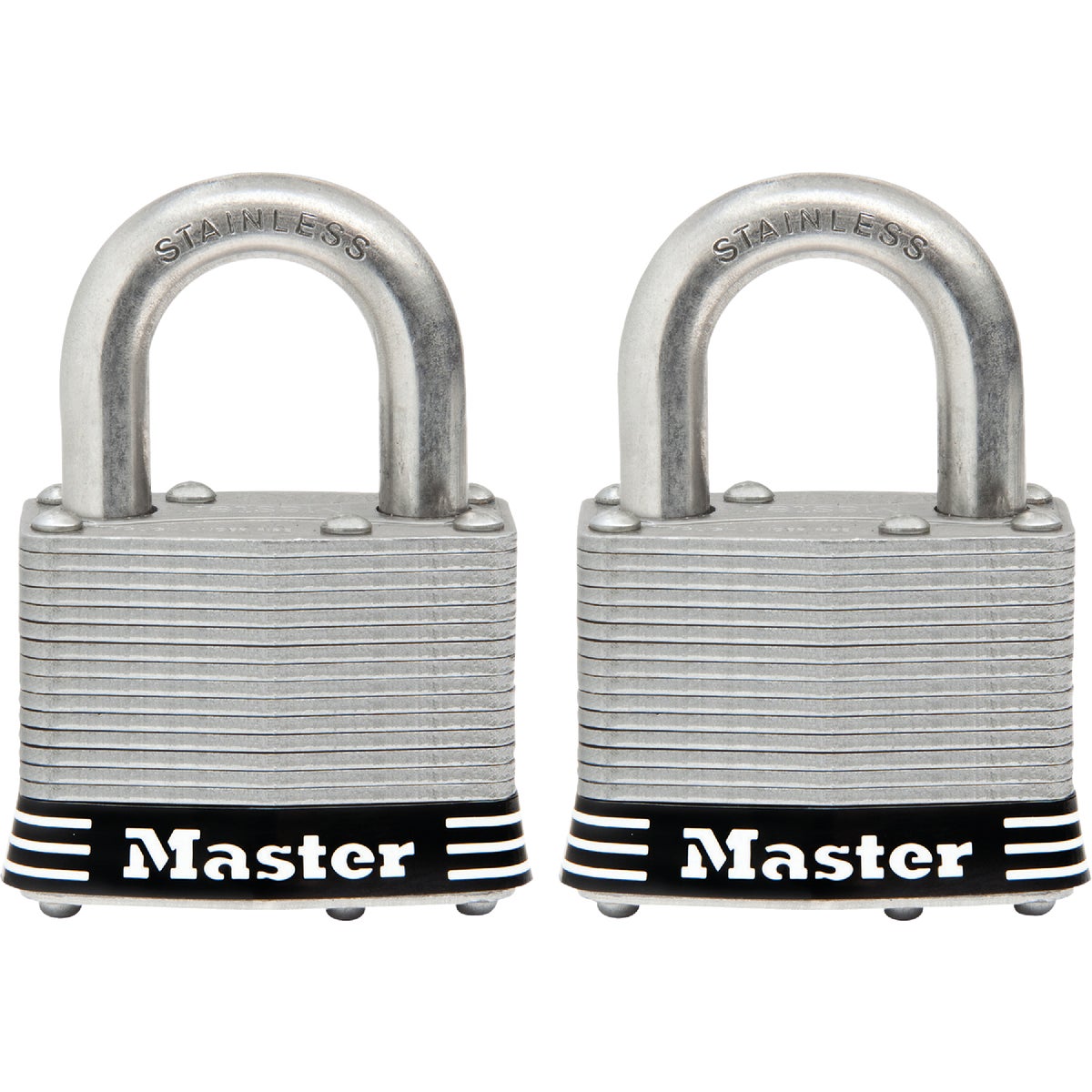 Master Lock 2 In. Laminated Stainless Steel Keyed Padlock with 1 In. Shackle (2-Pack) Image 1