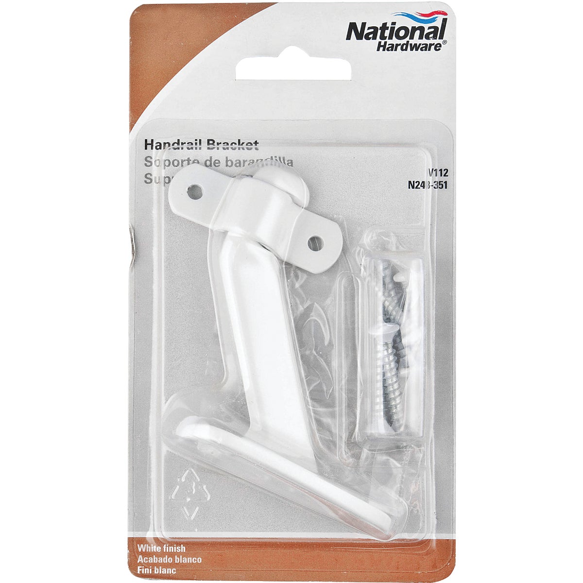 National Hardware White Zinc Die-Cast With Steel Strap Handrail Bracket Image 2