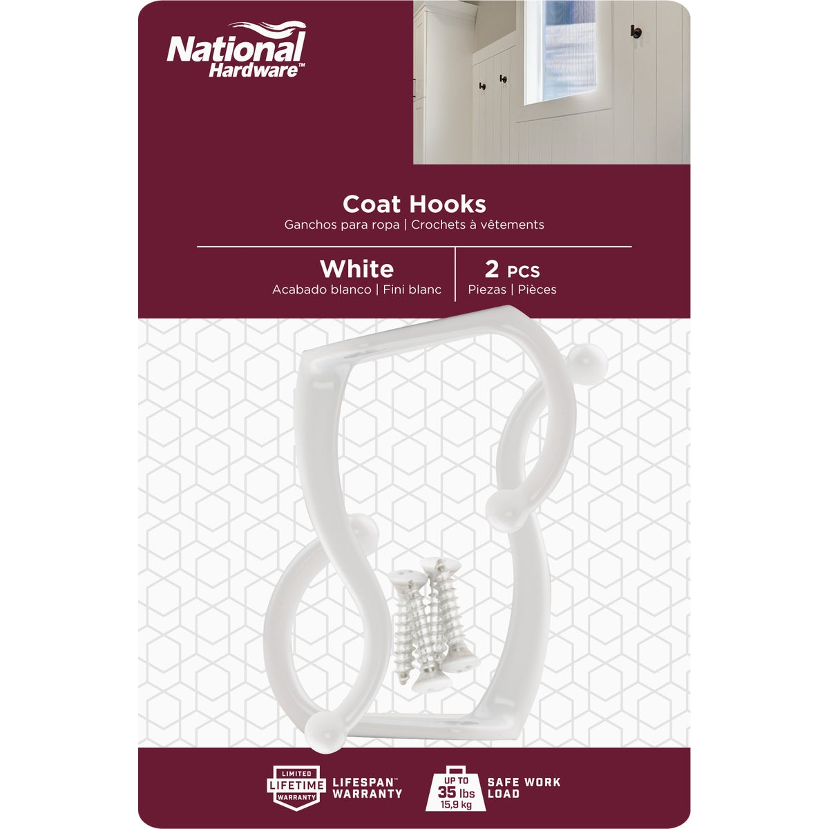 National Hardware White Coat & Hat Hook (2-Pack) Image 2