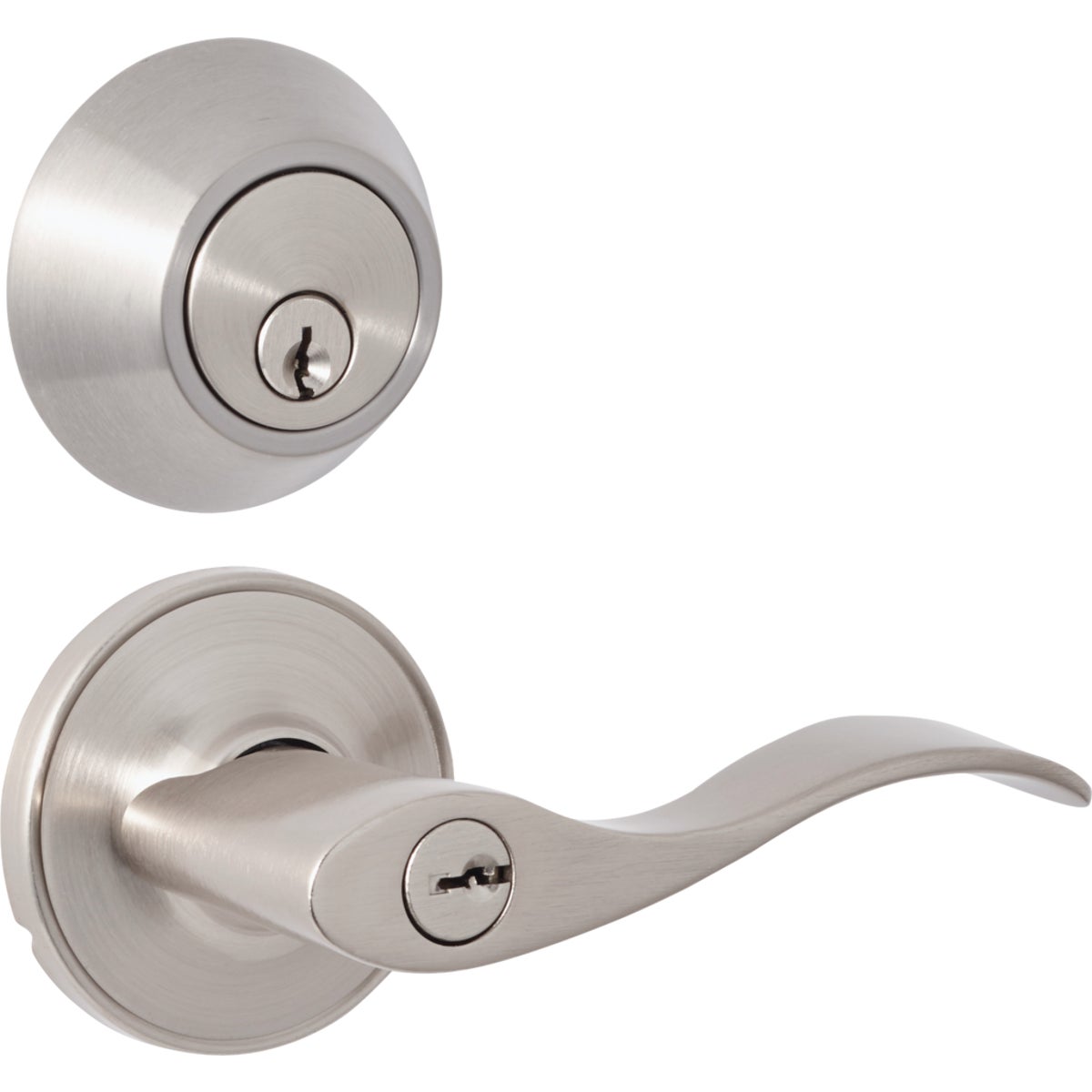 Steel Pro Brushed Nickel Single Cylinder Deadbolt and Lever Combo Image 1