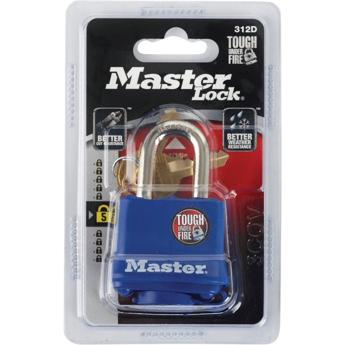 Master Lock 1-9/16 In. W. Covered Laminated Steel Pin Tumbler Padlock, Blue Image 2