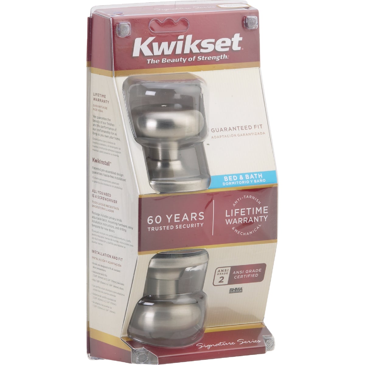 Kwikset Signature Series Satin Nickel Bed & Bath Door Knob Image 2