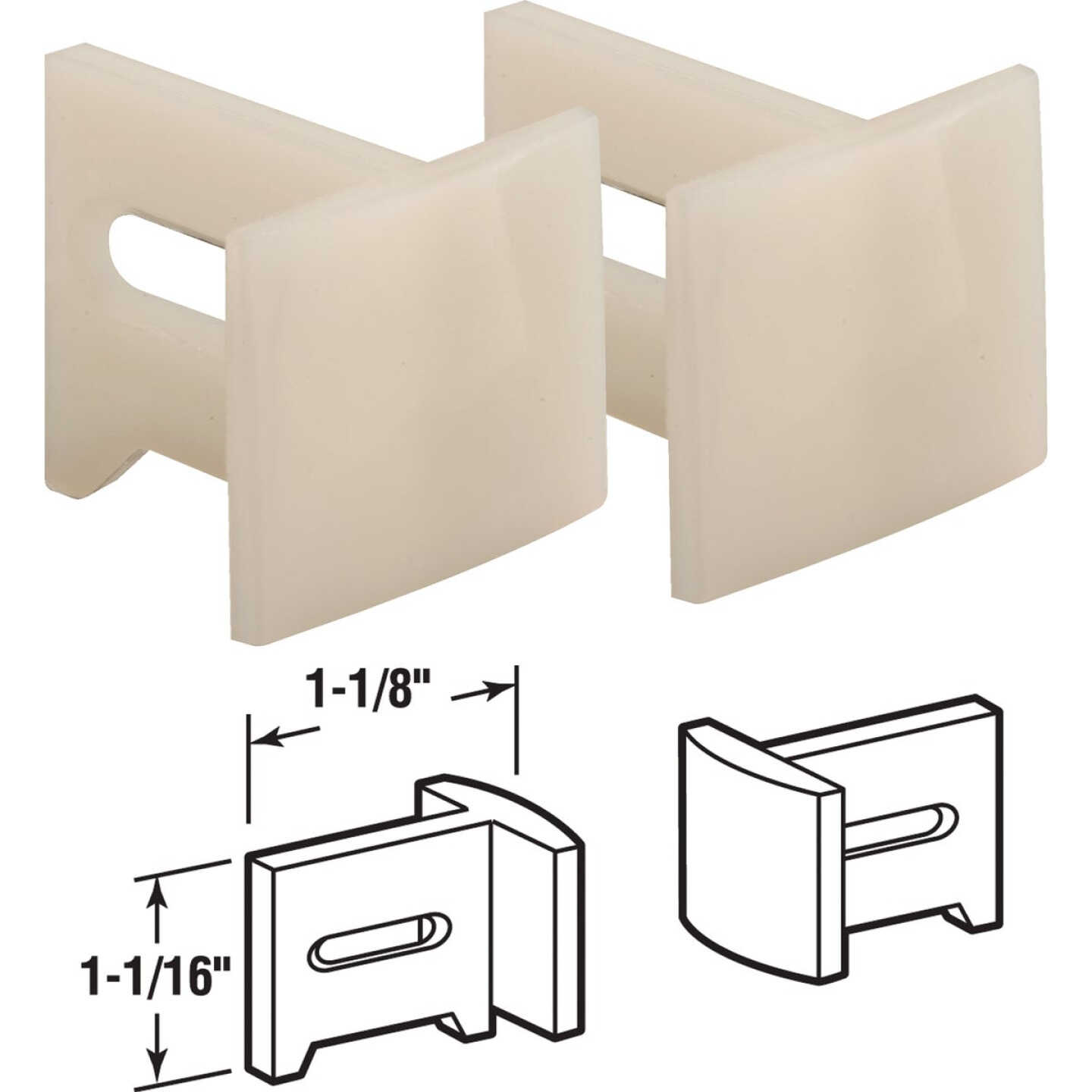 Prime-Line 1-1/8 In. x 1-1/16 In. White Plastic Side Adjustable Pocket Door Bottom Guide (2-Count) Image 1