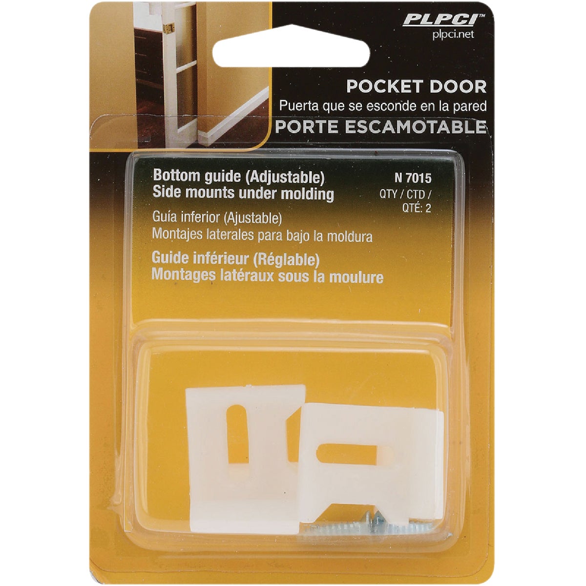 Prime-Line 1-1/8 In. x 1-1/16 In. White Plastic Side Adjustable Pocket Door Bottom Guide (2-Count) Image 2