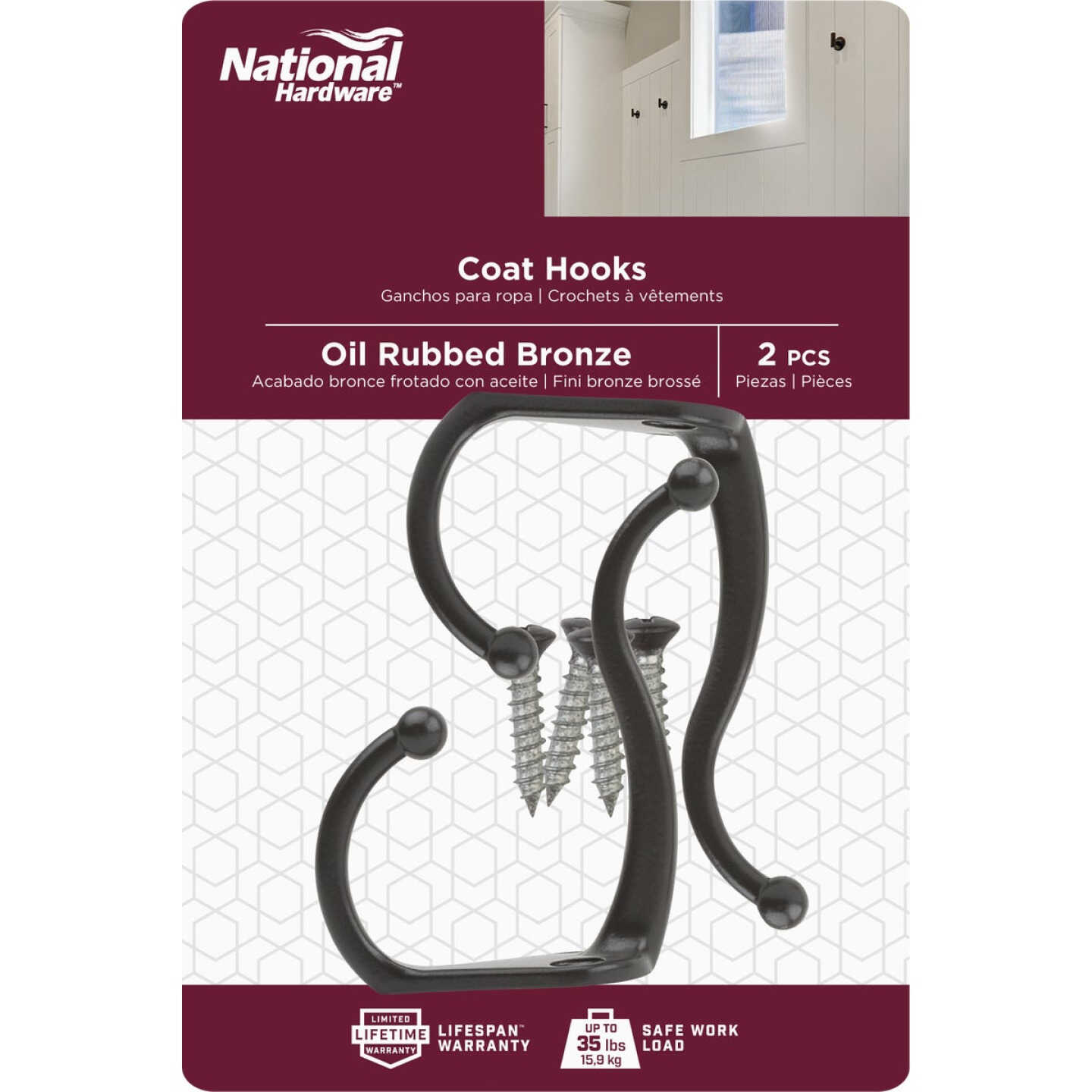 National Hardware Oil Rubbed Bronze Coat & Hat Hook (2-Pack) Image 2