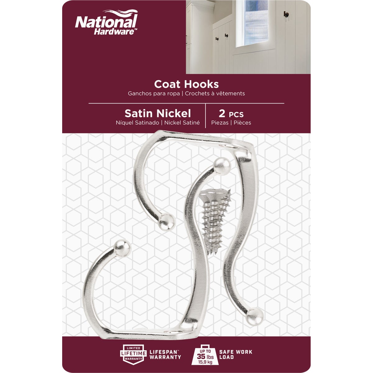 National Hardware Satin Nickel Coat & Hat Hook (2-Pack) Image 2