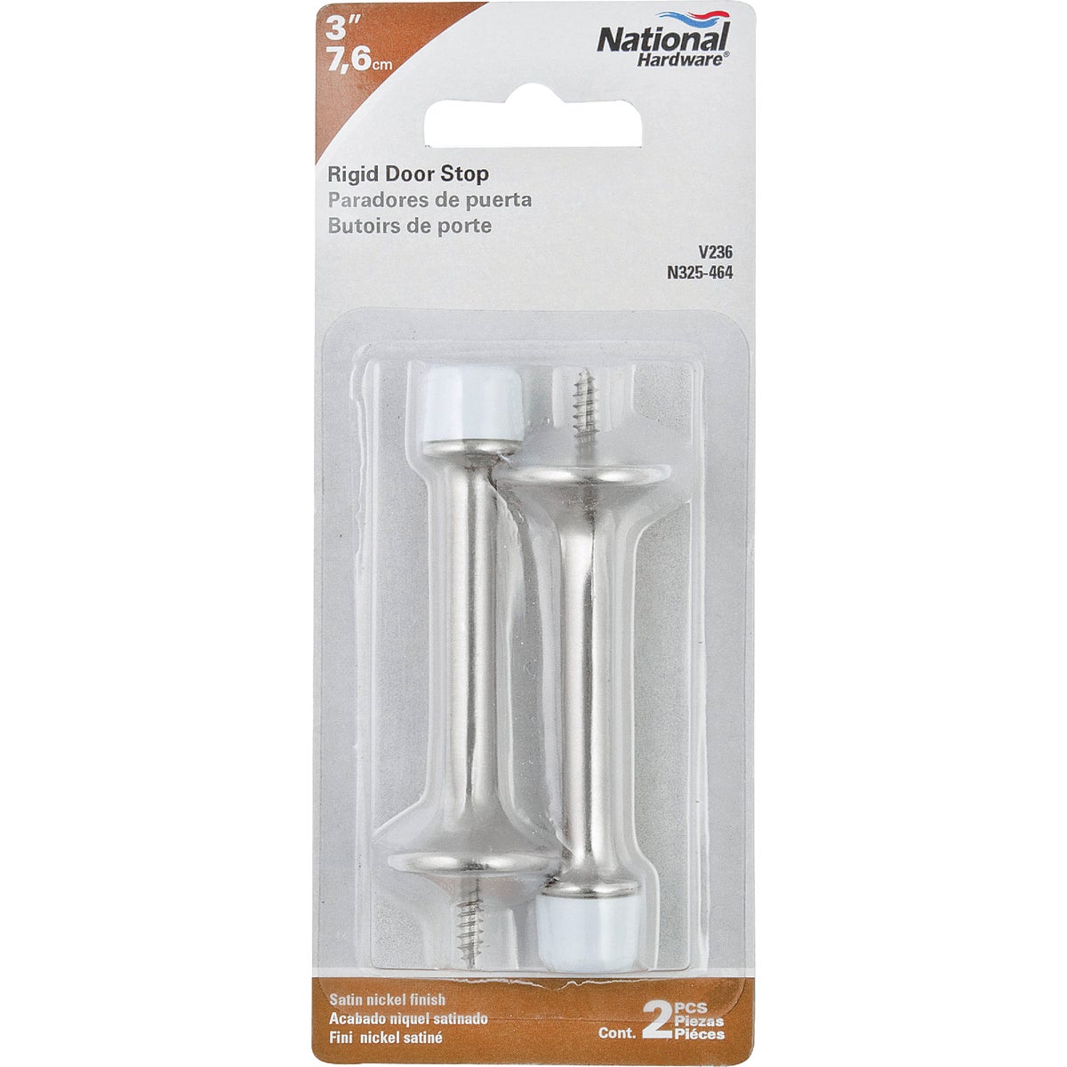 National Hardware 3 In. Satin Nickel Rigid Door Stop (2-Count) Image 2