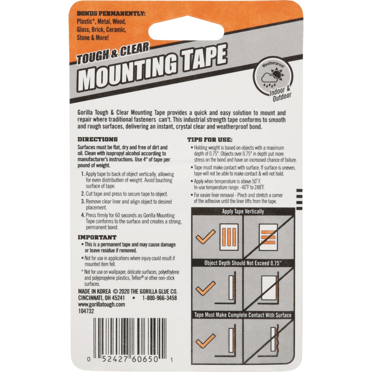 Gorilla 1 In. x 60 In. Tough & Clear Double-Sided Mounting Tape (15 Lb. Capacity) Image 4
