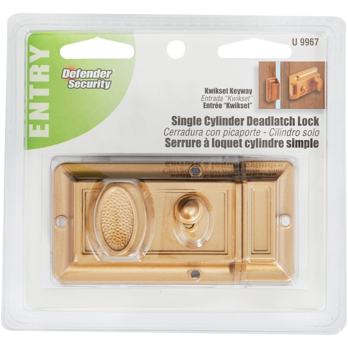 Defender Security Brass 3-Way Night Latch with Locking Single Cylinder Image 2