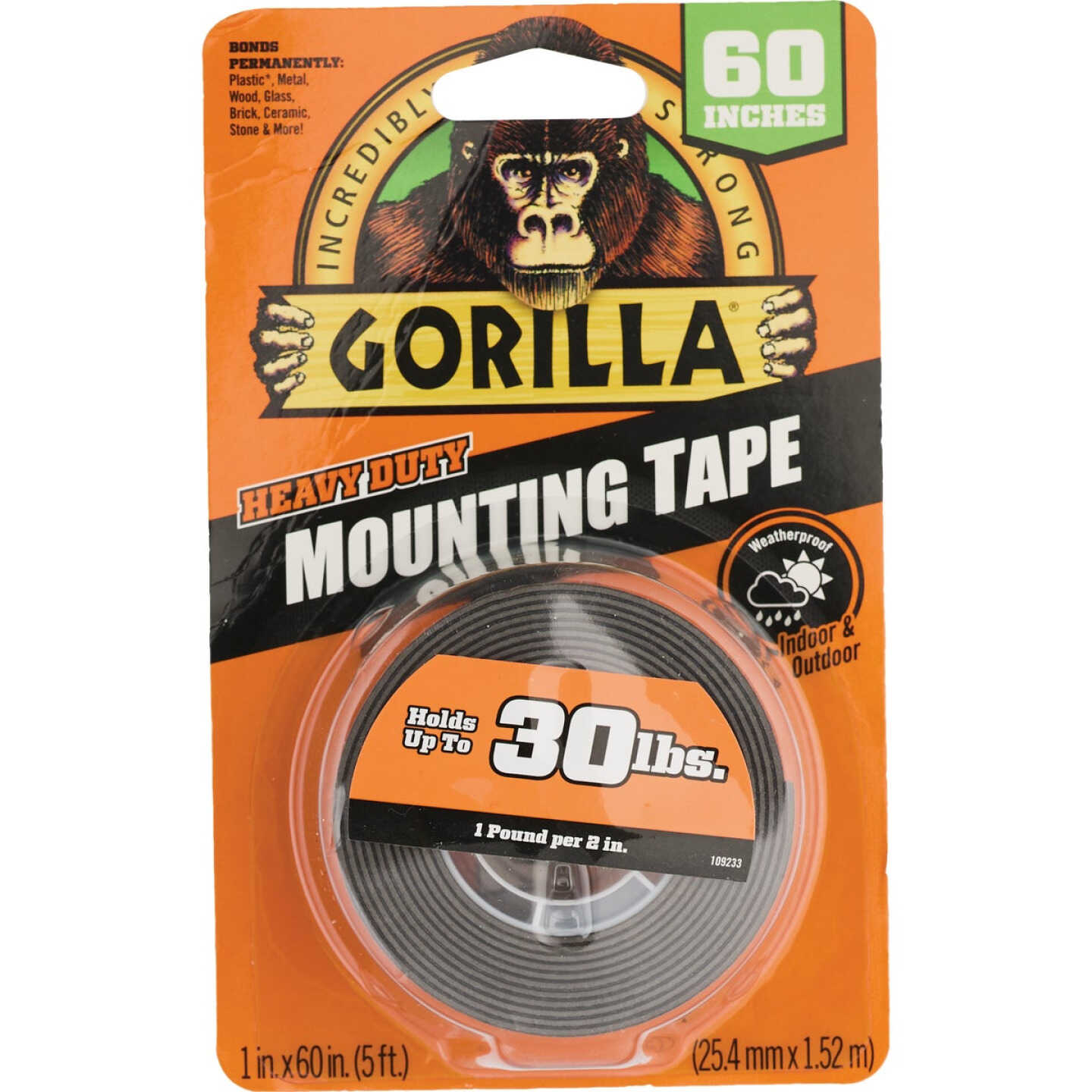 Gorilla 1 In. x 60 In. Black Heavy Duty Double-Sided Mounting Tape (30 Lb. Capacity) Image 1