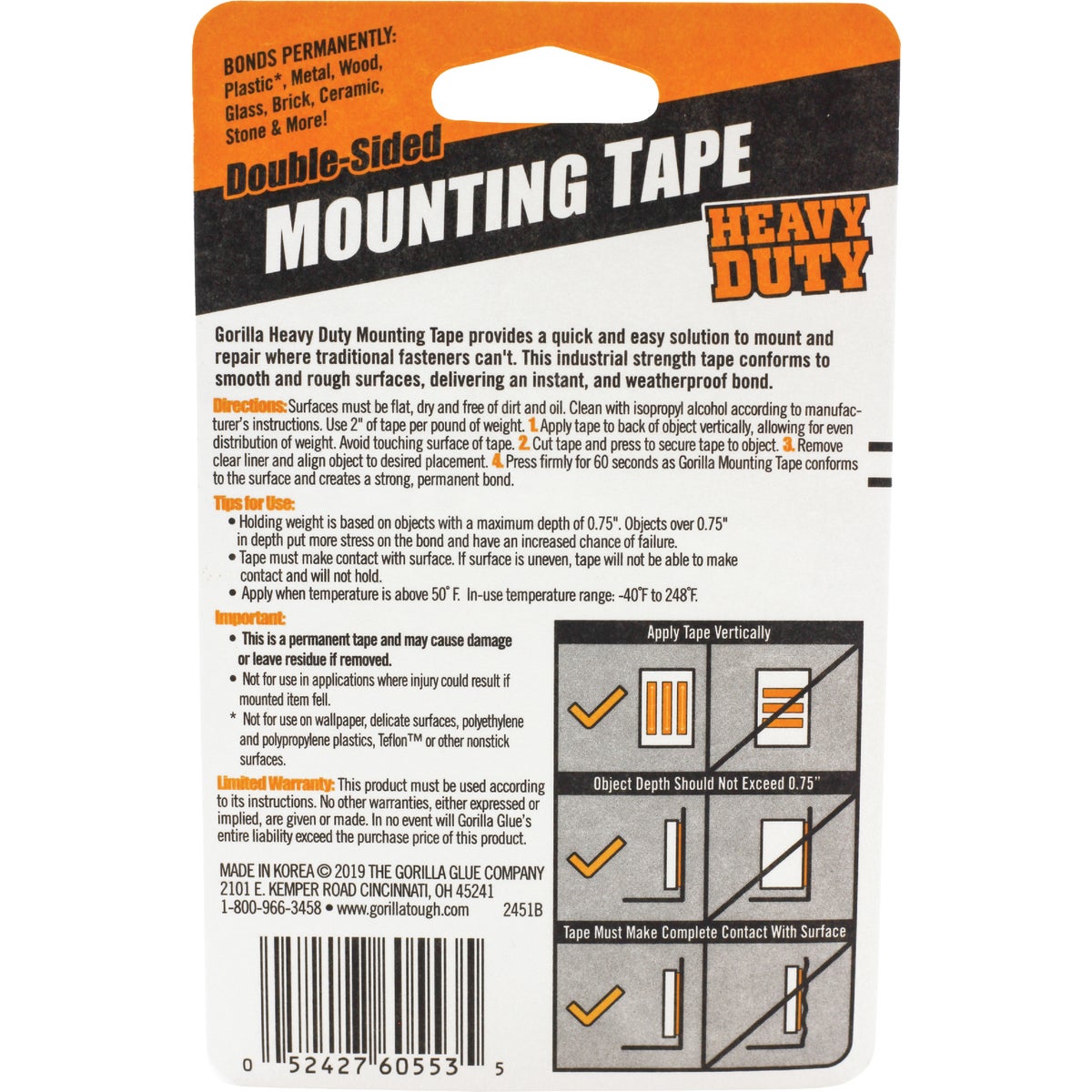 Gorilla 1 In. x 60 In. Black Heavy Duty Double-Sided Mounting Tape (30 Lb. Capacity) Image 4