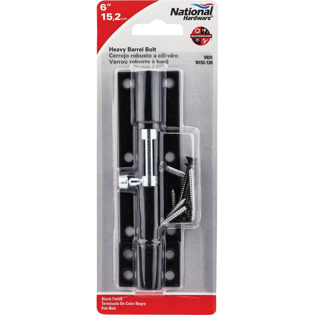 National Hardware 6 In. Black Heavy Barrel Bolt Image 2