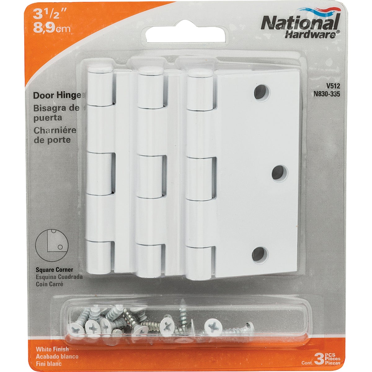 National Hardware 3-1/2 In. Square White Door Hinge (3-Pack) Image 2