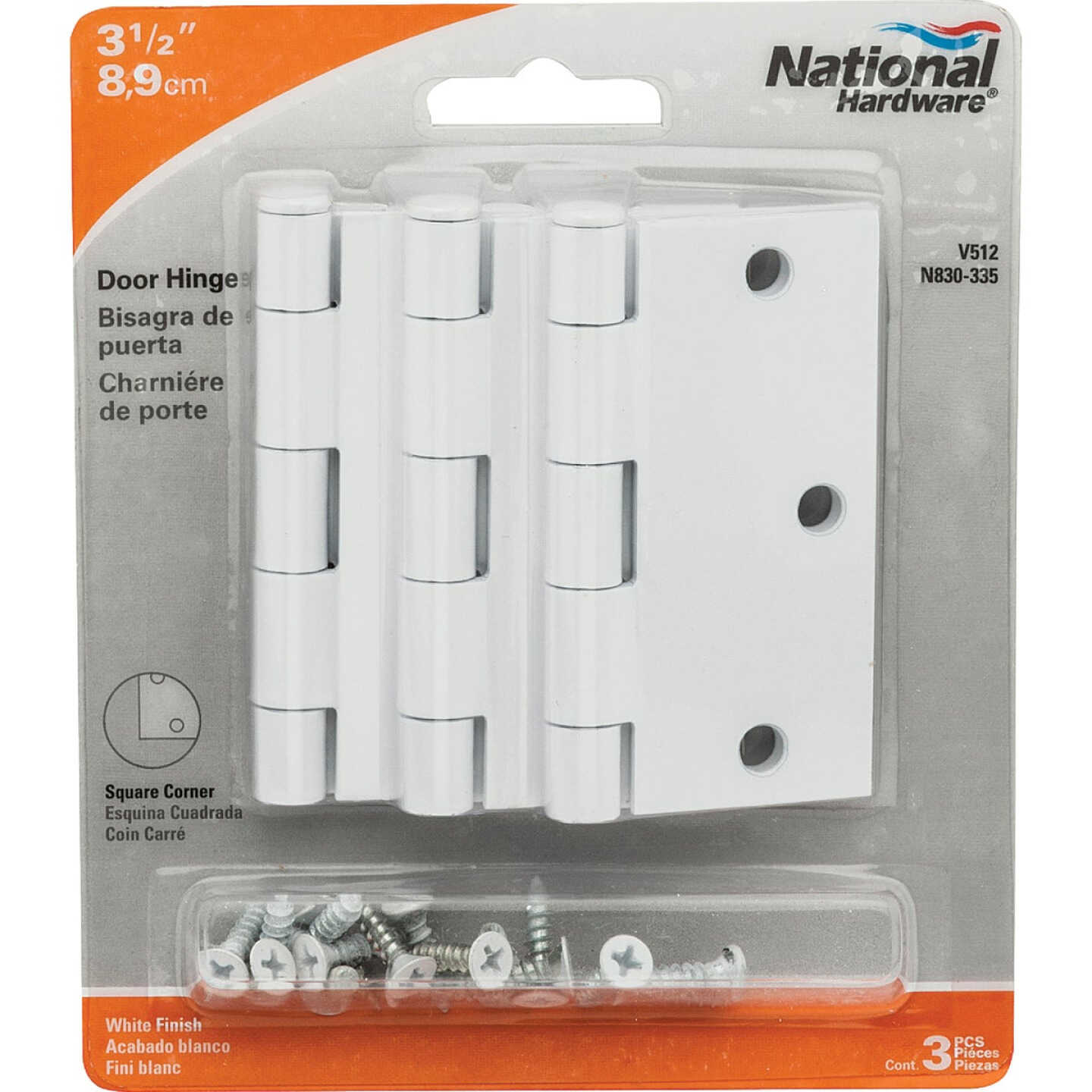 National Hardware 3-1/2 In. Square White Door Hinge (3-Pack) Image 2